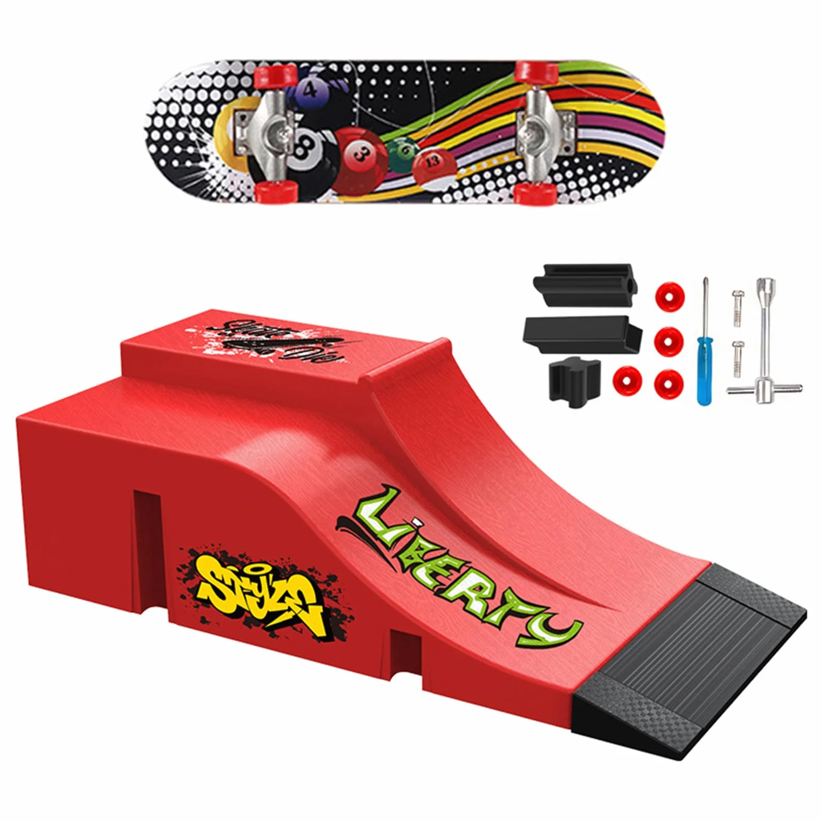 Mini Fingerboard Finger Skateboard Zestaw Akcesoriów do Rampy z 1 Deskorolką Na Palec i Zapasowymi akcesoriami Ultimate Sport Training Requisiten (A)