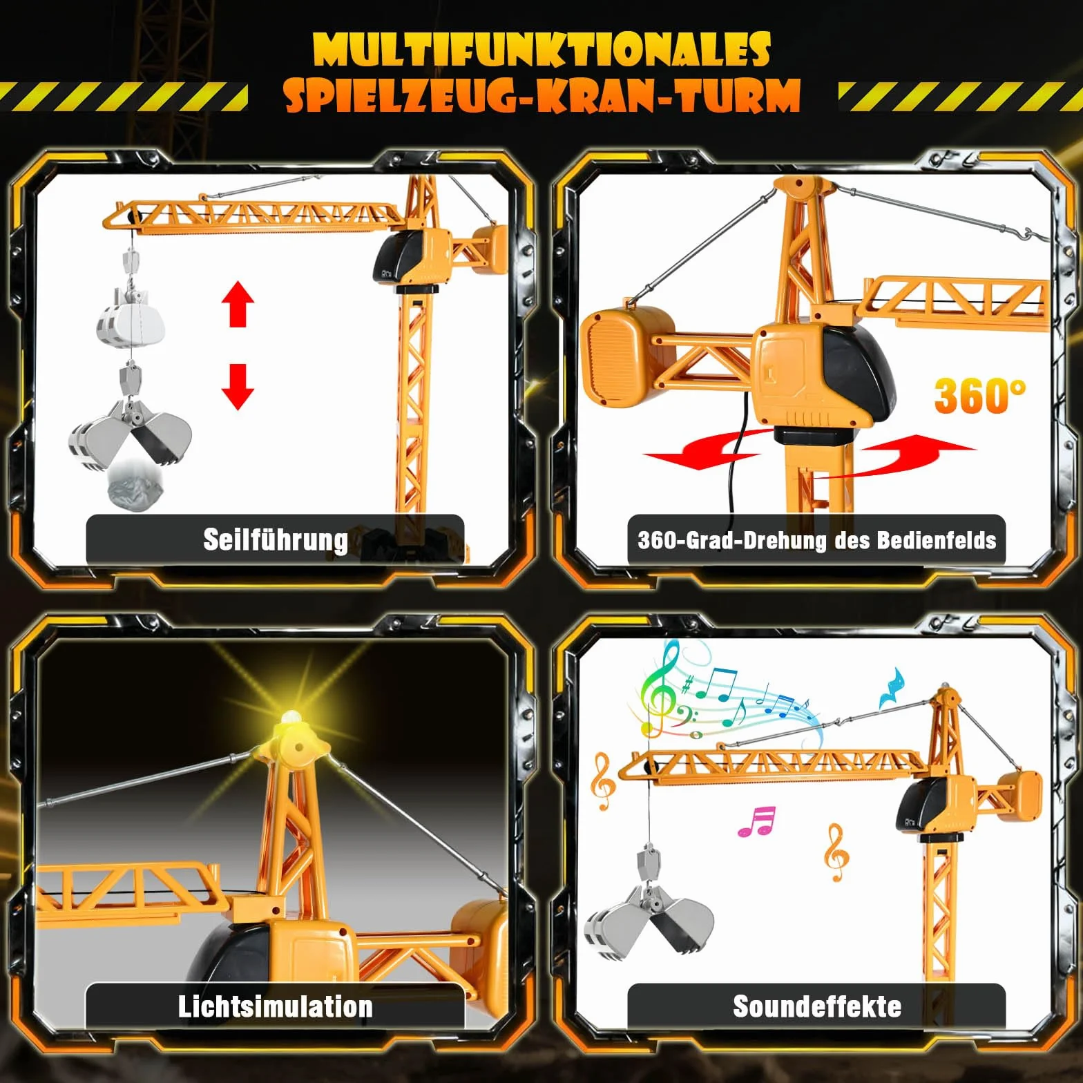 HILKKET Zestaw zabawek do żurawia i ciężarówki, zdalnie sterowany żuraw wieżowy i ciężarowy dla dzieci od 3 lat, 6-kanałowy żuraw elektryczny