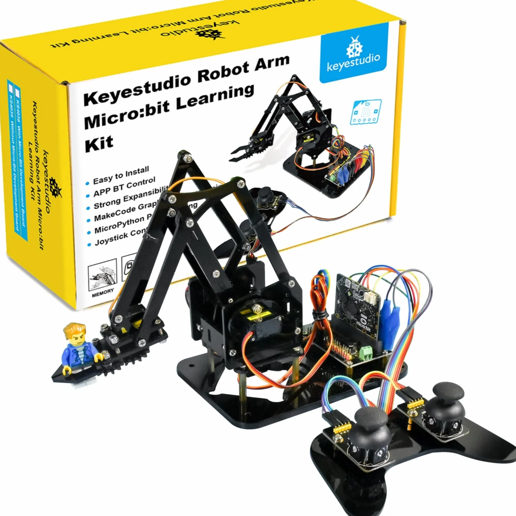 KEYESTUDIO BBC Micro:bit 4-DOF Robot Arm Kit (Include Microbit V2), STEM Education Kit with MakeCode/Python Coding for Programming Learning of Teenagers