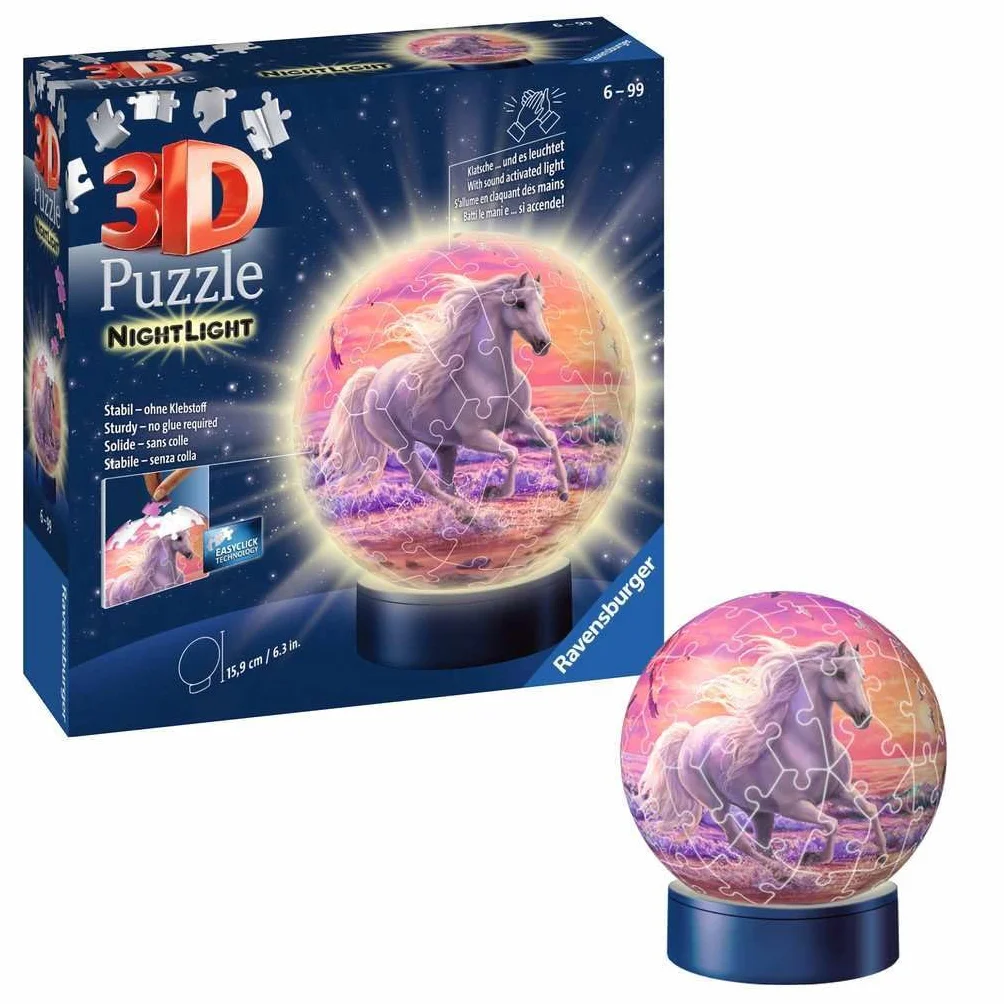 3D Puzzle Nachtlicht Pferde am Strand: Erlebe Puzzeln in der 3. Dimension