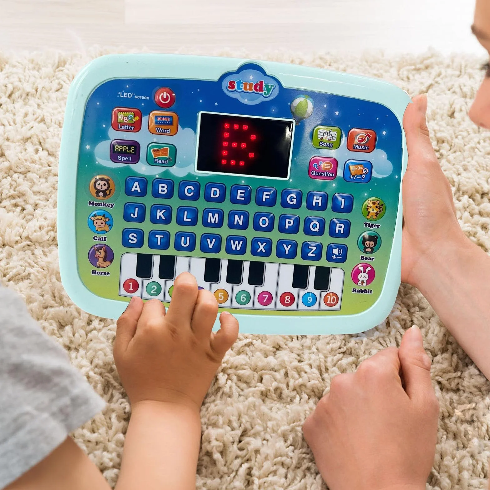 Learning Tablet - Kids Educational Laptop, English Learnings Toy with LED Screen, Fun Feature, Early Education Essential, Learning Device for Boys Girls 1-4 Years Old Preschool Pink Green