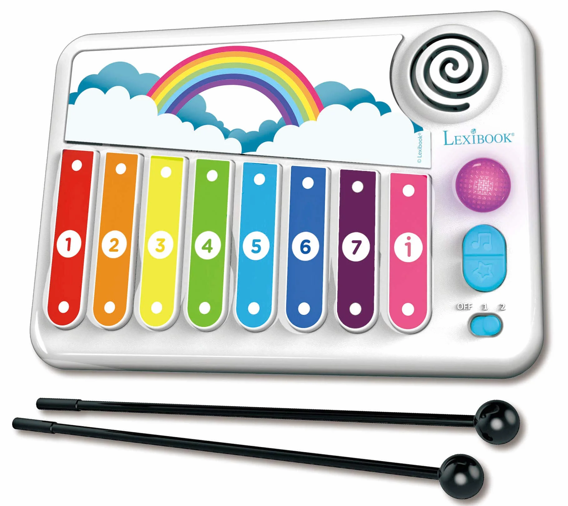 Lexibook Xylofun Elektroniczny i Edukacyjny Ksylofon dla Dzieci. Zabawka Muzyczna. 8 Klawiszy. Sygnalizacja Świetlna. 2 Pałeczki w Zestawie. Biały, Niebieski. K340