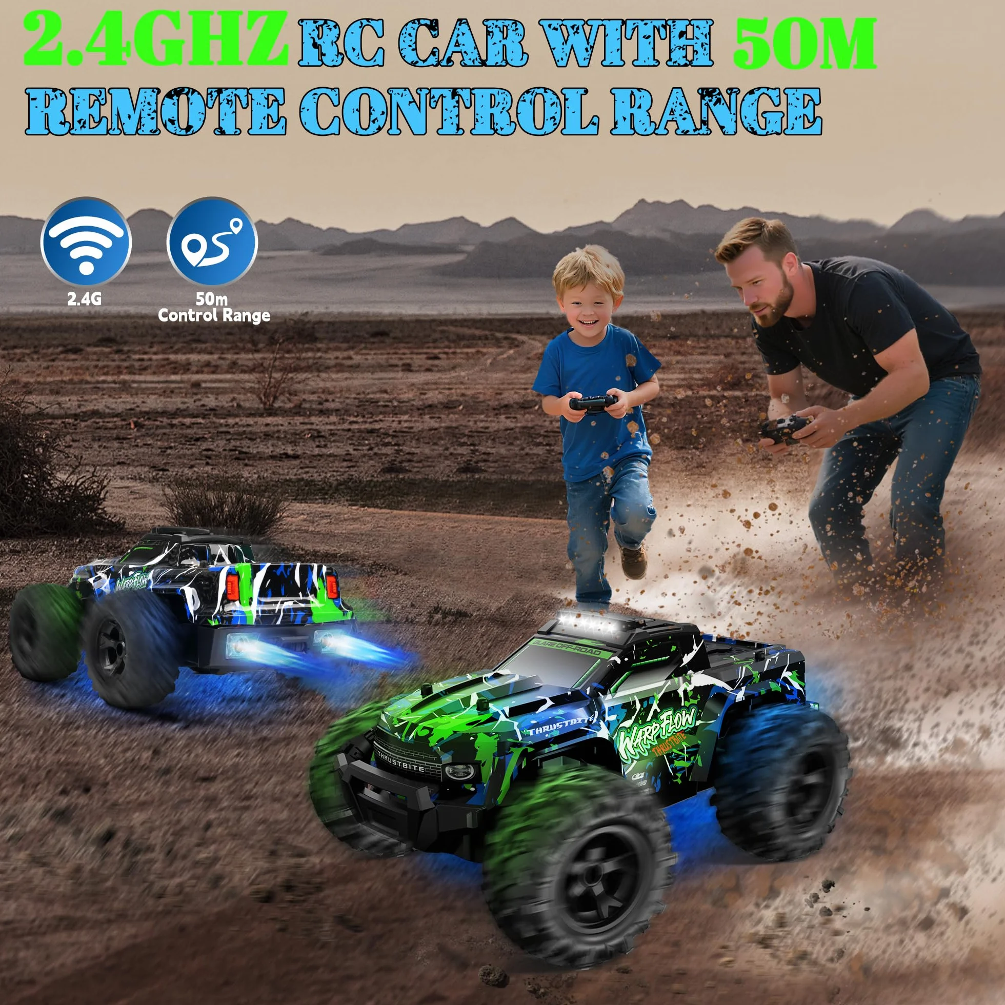 Samochód zdalnie sterowany - 1:18 RC Buggy 25 KMH+ 2,4 GHz Samochód Rc Truck z 2 akumulatorami 2WD, zabawka terenowa dla dzieci i dorosłych - zielony
