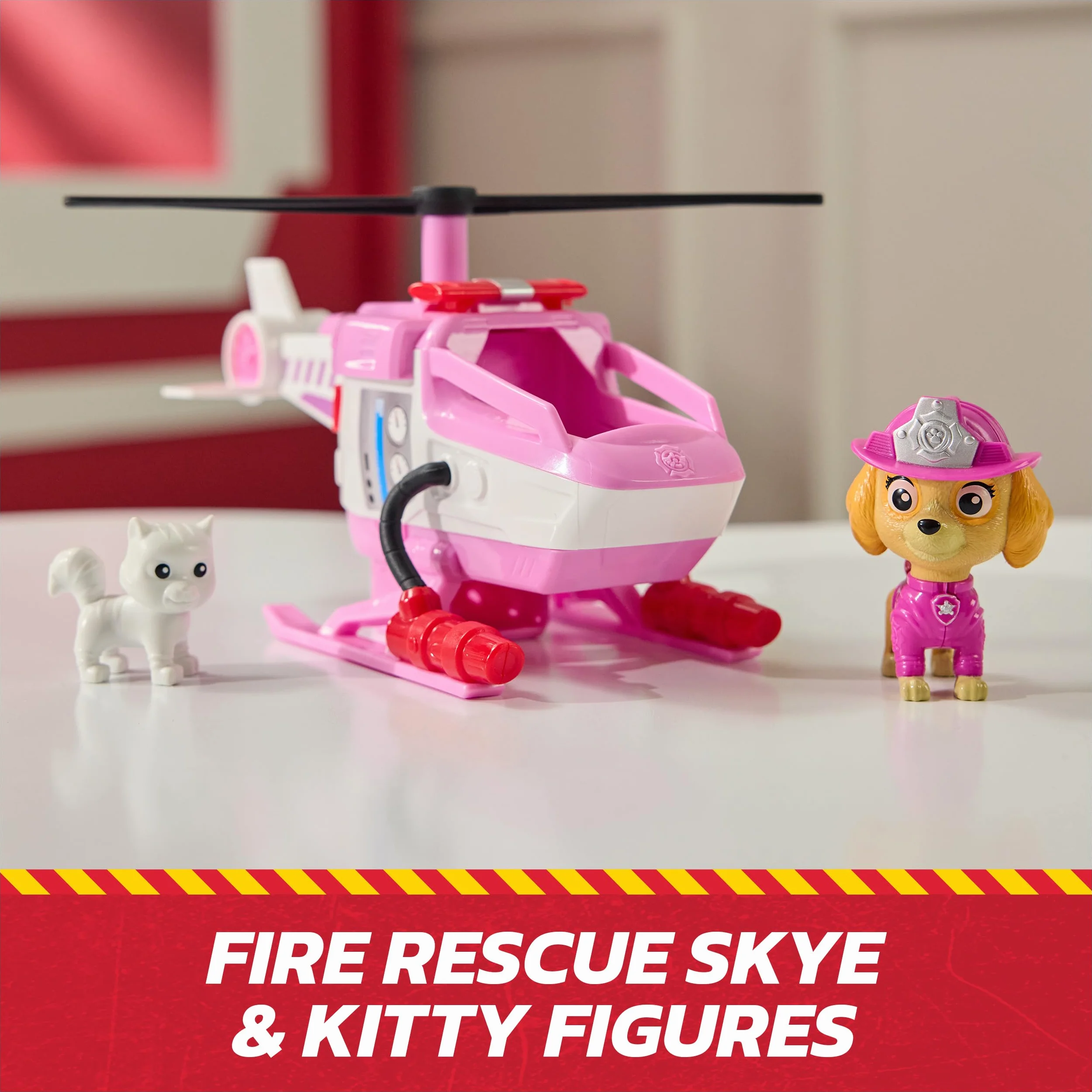 PAW Patrol Fire Rescue: Skye Rescue Fire Chopper z figurką, Kitty Friend i zabawkowym helikopterem, zabawki dla dzieci dla chłopców i dziewczynek w wieku od 3 lat