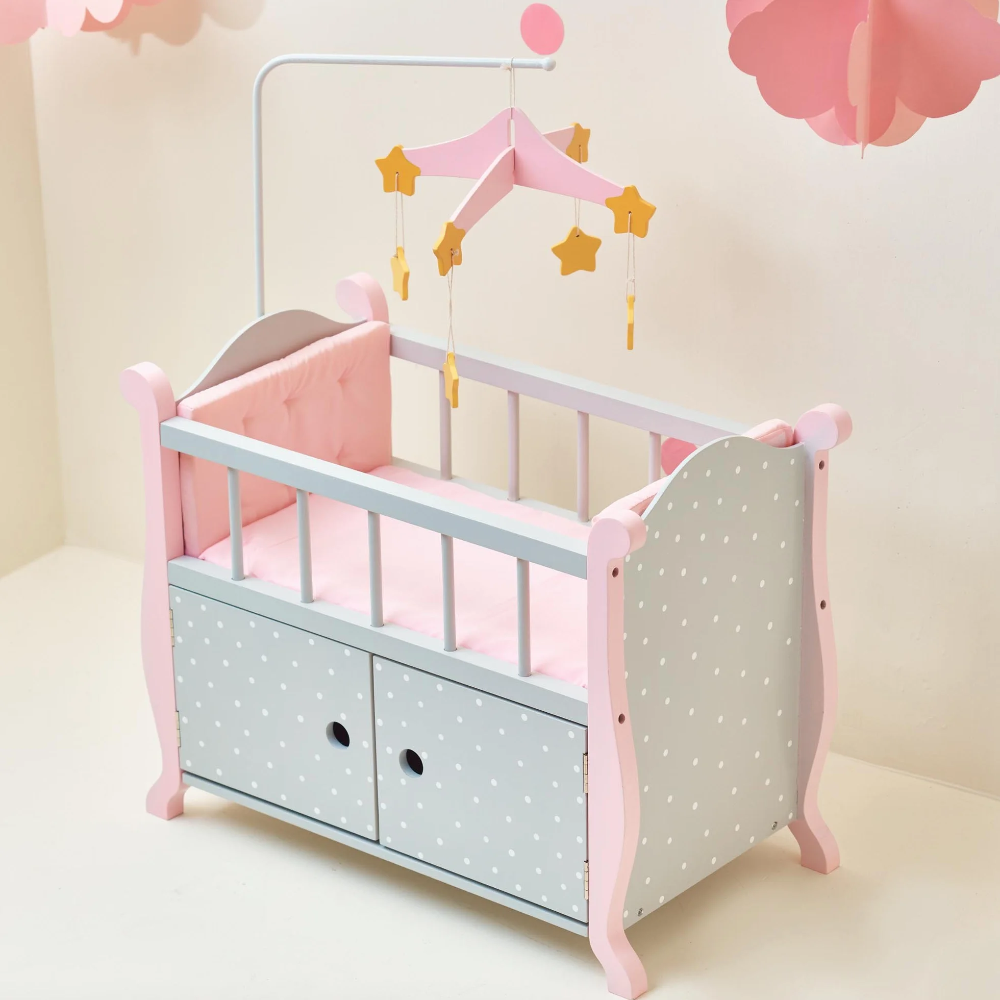 Olivia's Little World Szare ?ó?eczko i Schowek dla Lalek 45 cm Drewniane Meble do Zabawy TD-0206AG