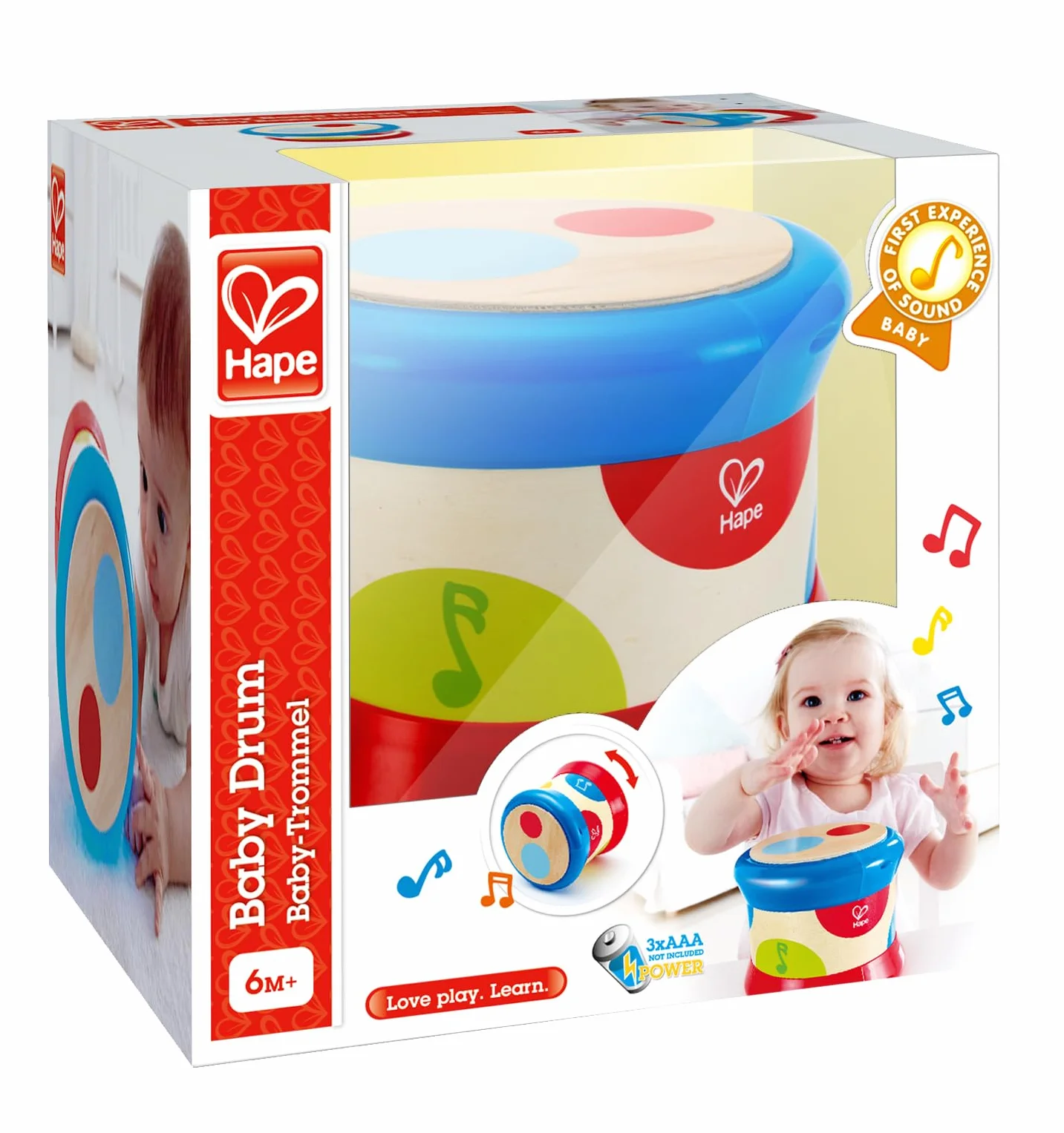 Hape Baby Drum Musical Instrument Toy for Toddlers Rhythm Sound Learning Battery Powered