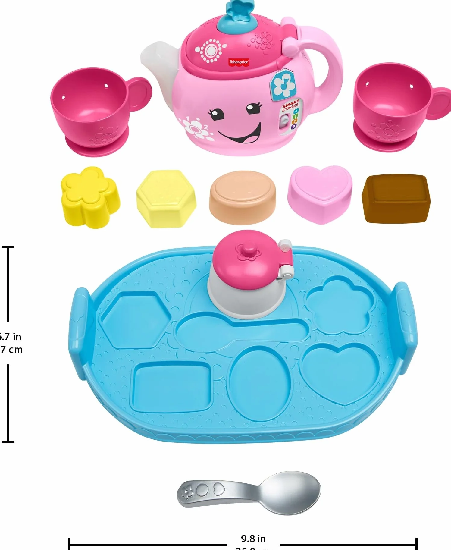 Fisher-Price Zestaw do herbaty Laugh & Learn Sweet Manners, zabawka do wczesnego rozwoju i aktywności, uczy dobrych manier, dzielenia się i nie tylko, w wieku 18-36 miesięcy, DYM76