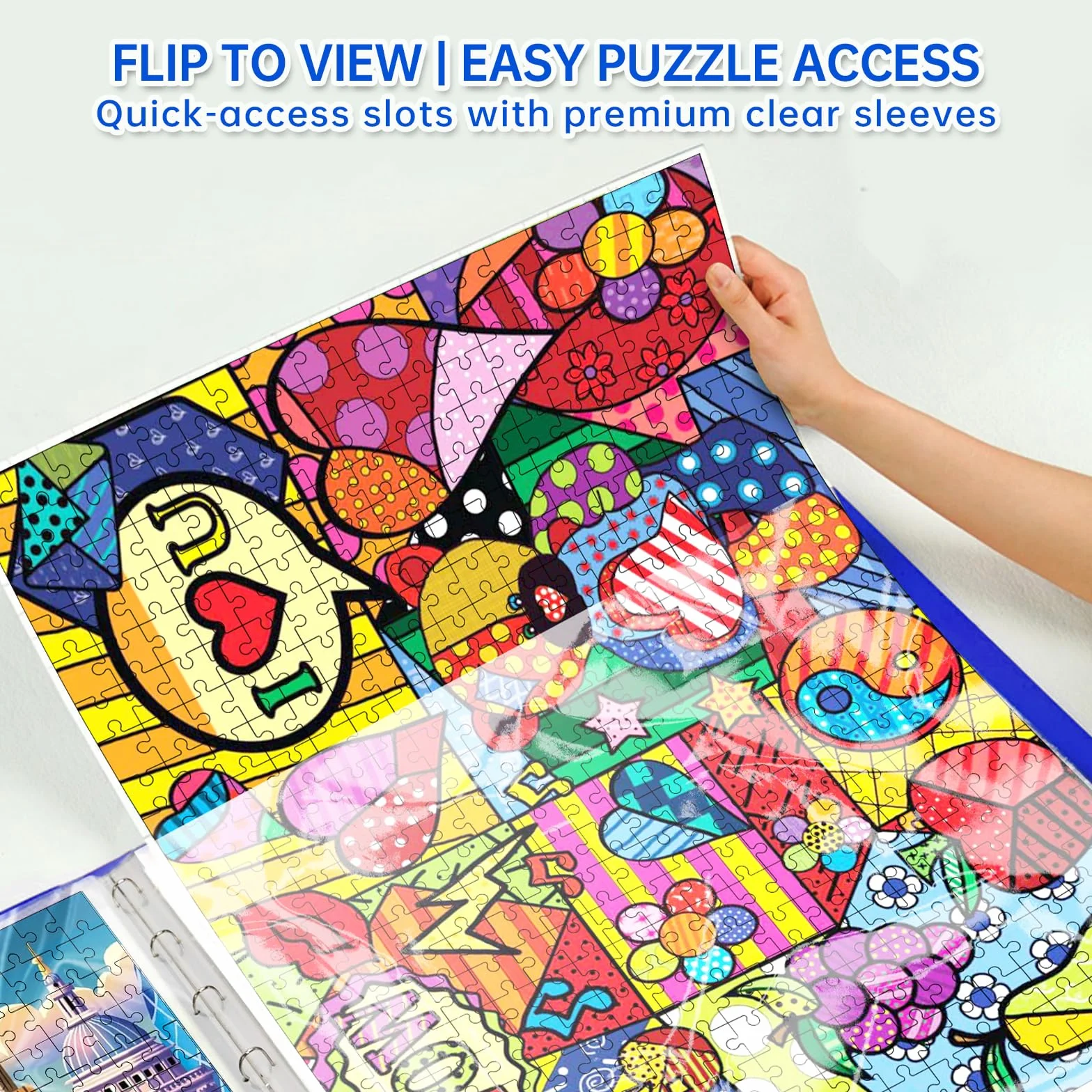 MOZOOSON Przechowywanie puzzli, organizer na 1000 elementów, przenośny, z 25 kieszeniami, większa pojemność, pyłoszczelne i ochronne akcesoria do puzzli, niebieski