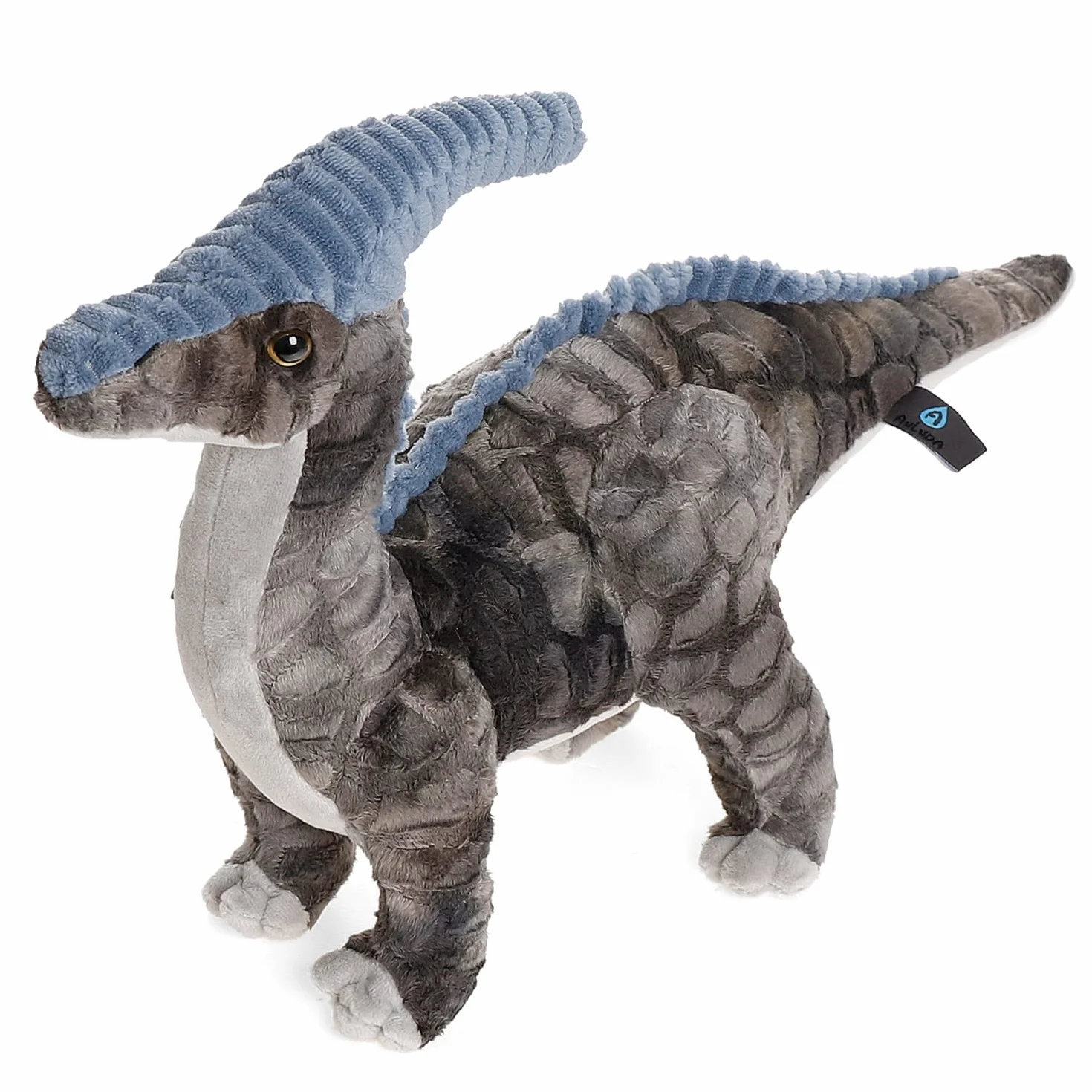 Parasaurolophus pluszowa zabawka z motywem dinozaura, 40 cm, pluszowa zabawka, miękka szarość, prezent dla wszystkich grup wiekowych i okazji