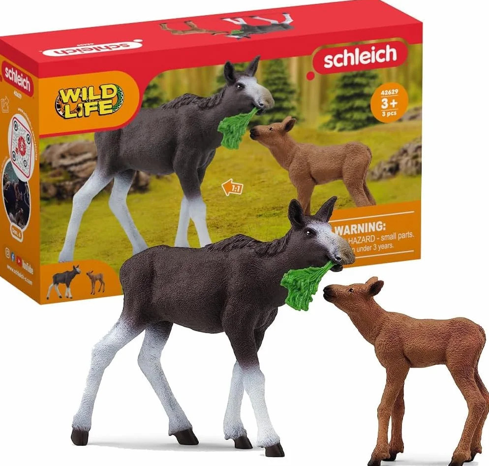 schleich 42629 Cielę łosia , od 3 lat, WILD LIFE - Zestaw do zabawy, 3 kawałki
