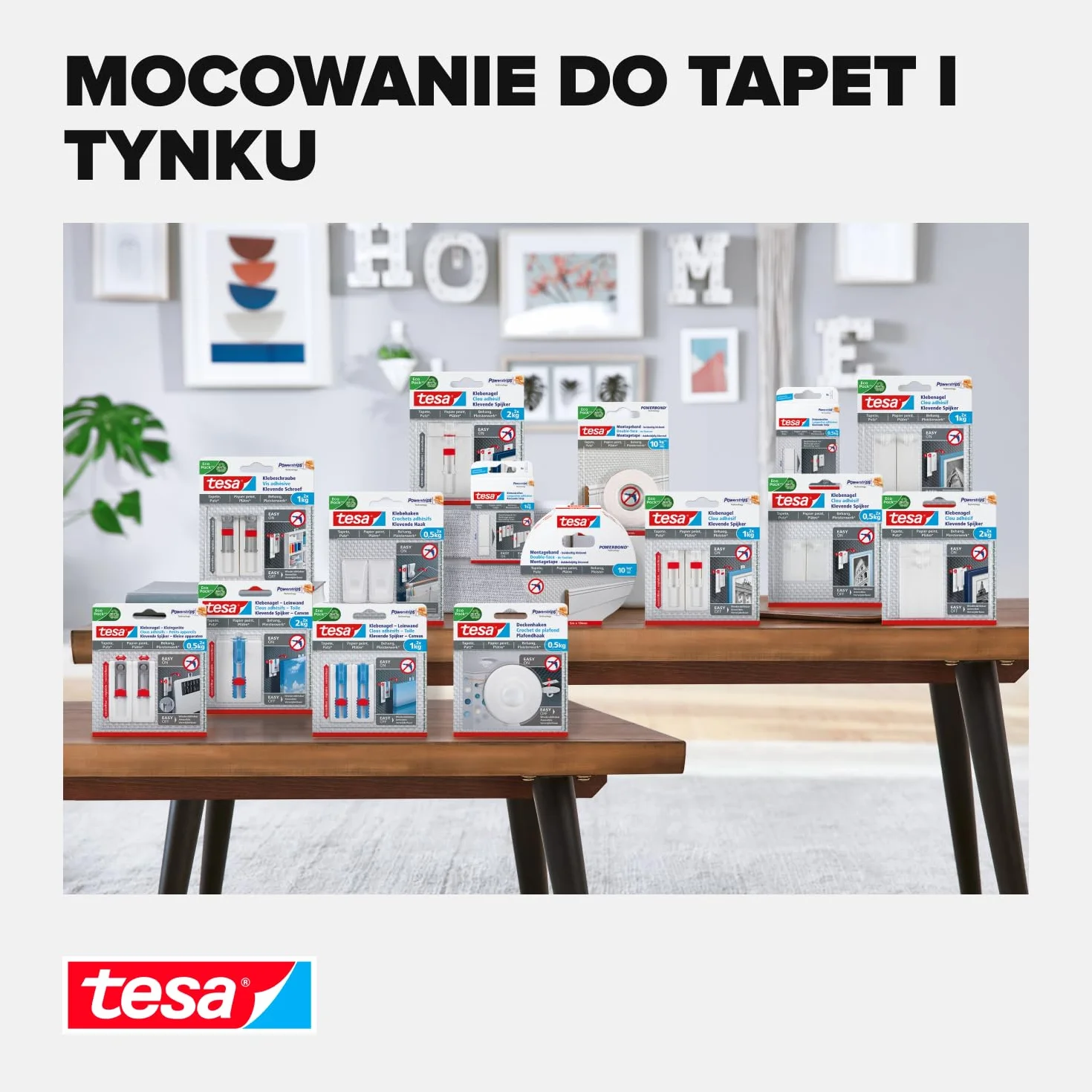 Tesa Gwóźdź samoprzylepny, tapety i tynk, 3 sztuki, regulacja wysokości, samoprzylepny gwóźdź – idealny do płótna i blejtramu – udźwig 2 kg/gwoździe – nie pozostawia śladów po usunięciu, 3 x 2 gwoździe