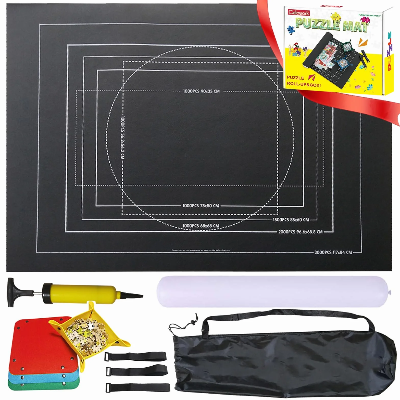 Celawork Mata do puzzli, na maks. 3000 elementów – Jigsaw Rolls, podkładka pod puzzle, mata rolowana – praktyczne akcesoria do przechowywania (czarna)