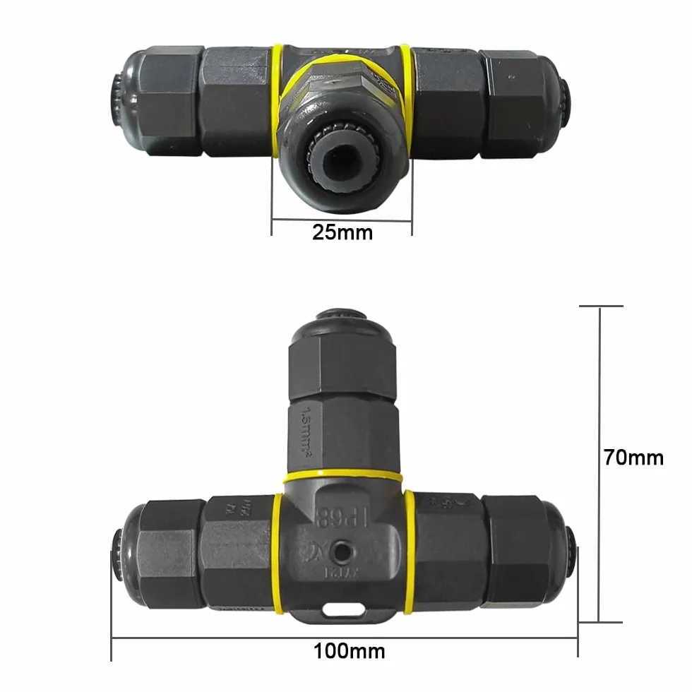 3-Drożne Wodoodporne Złącze Kabla Zewnętrznego, Wodoodporne Złącze Kabla IP68, Odpowiednie do Kabli o Średnicy 5~9 mm (Typ Śruby)