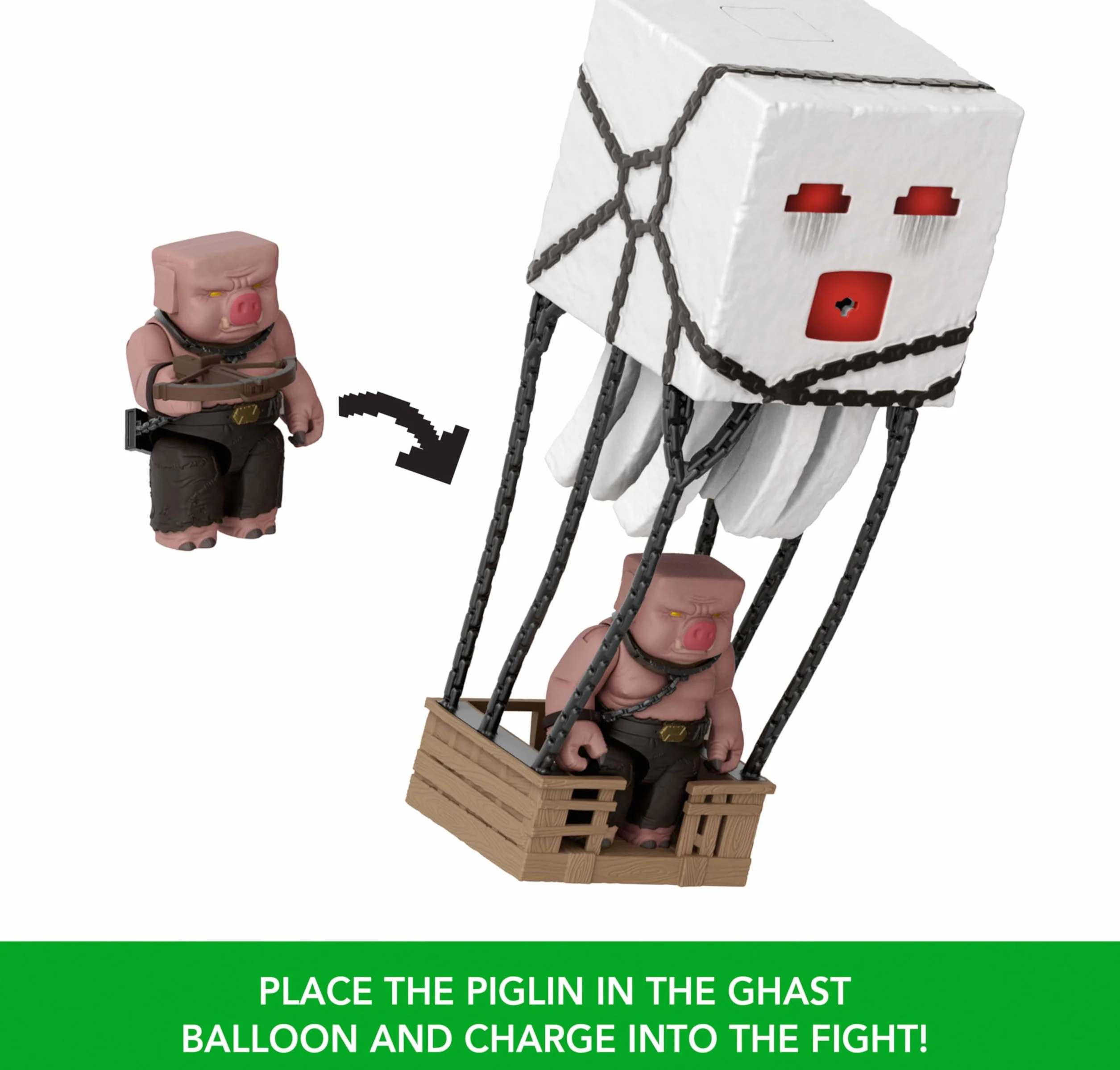 Mattel Minecraft Movie Atakujący Ghast z pociskiem Zestaw ze światłami, dźwiękami, wyrzutnią i pociskiem oraz figurka Piglin Wojownik, interaktywna zabawka inspirowana filmem, JFB69