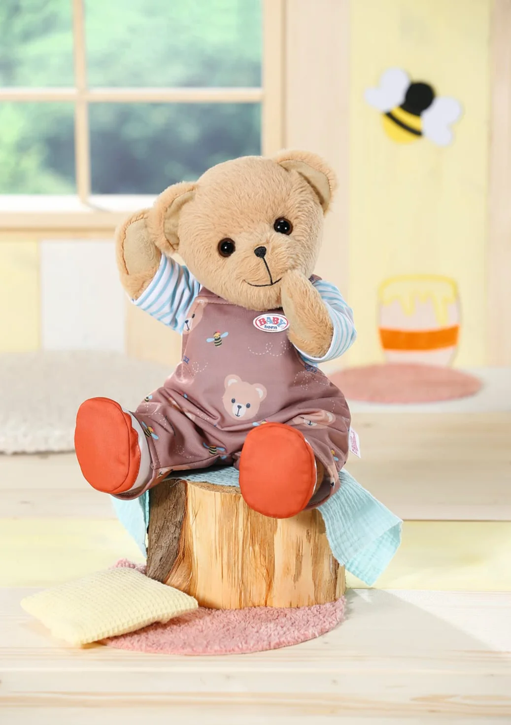 Zapf Creation 834732 Baby born bear garnitur, brązowe spodnie z kokardkami na misia lub lalkę o rozmiarze 43 cm z białymi butami.