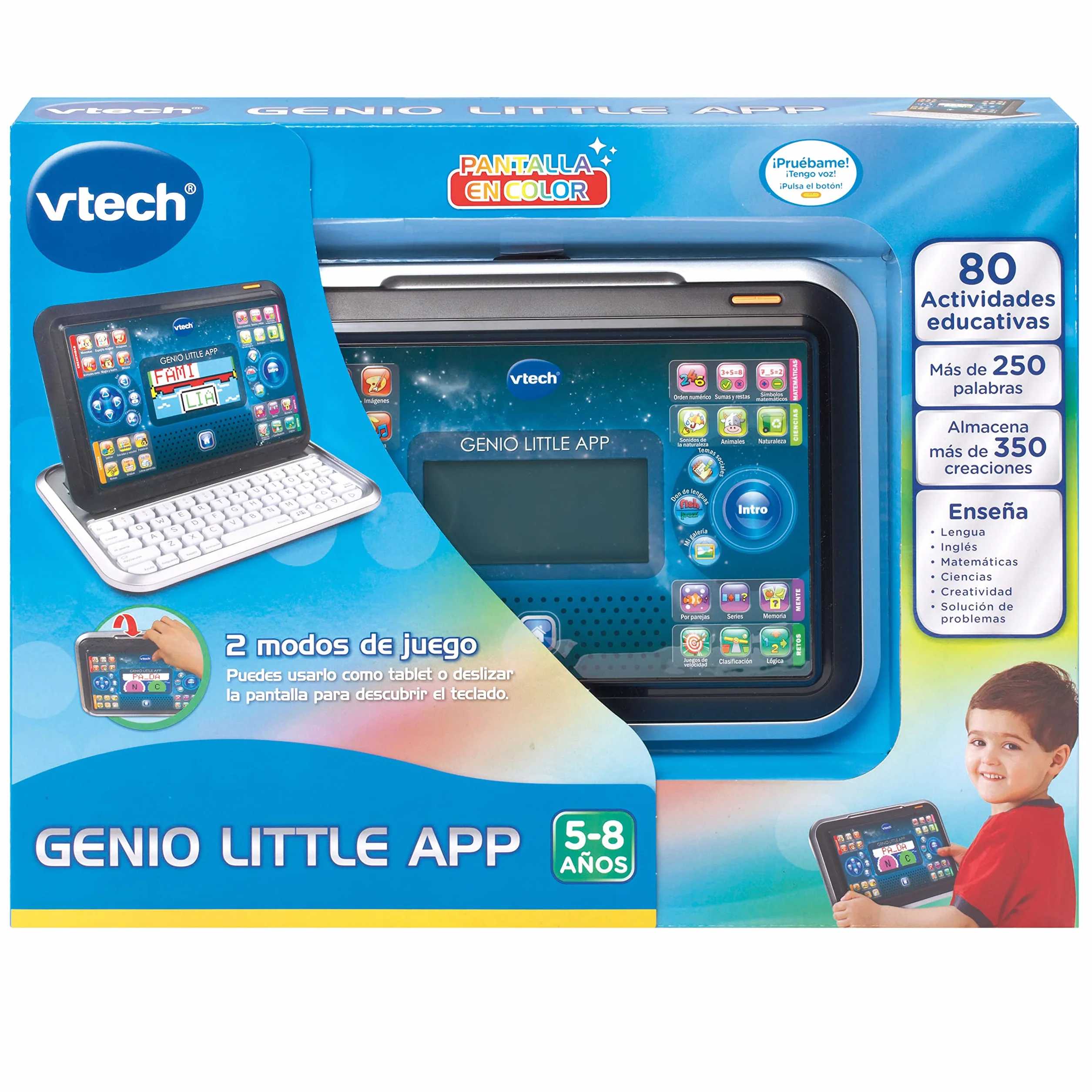 VTech - Laptop i tablet 2 w 1 Genio Mała aplikacja, Komputer edukacyjny dla dzieci +4 lat, 80 zajęć uczących liter, angielski, matematyka, nauka, Wersja ESP