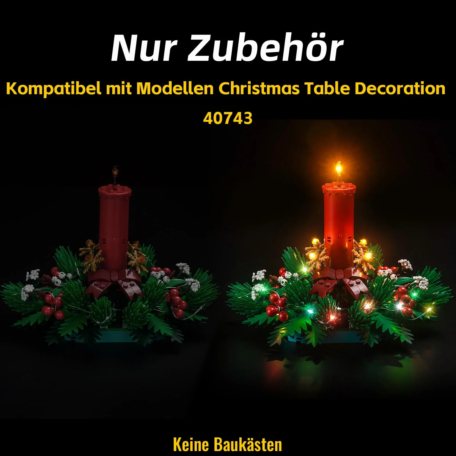 Zestaw świateł LED kompatybilny z Lego Christmas Table Decoration (nie jest to model), zestaw oświetleniowy kompatybilny z 40743 Christmas Table Decoration, kreatywna zabawka