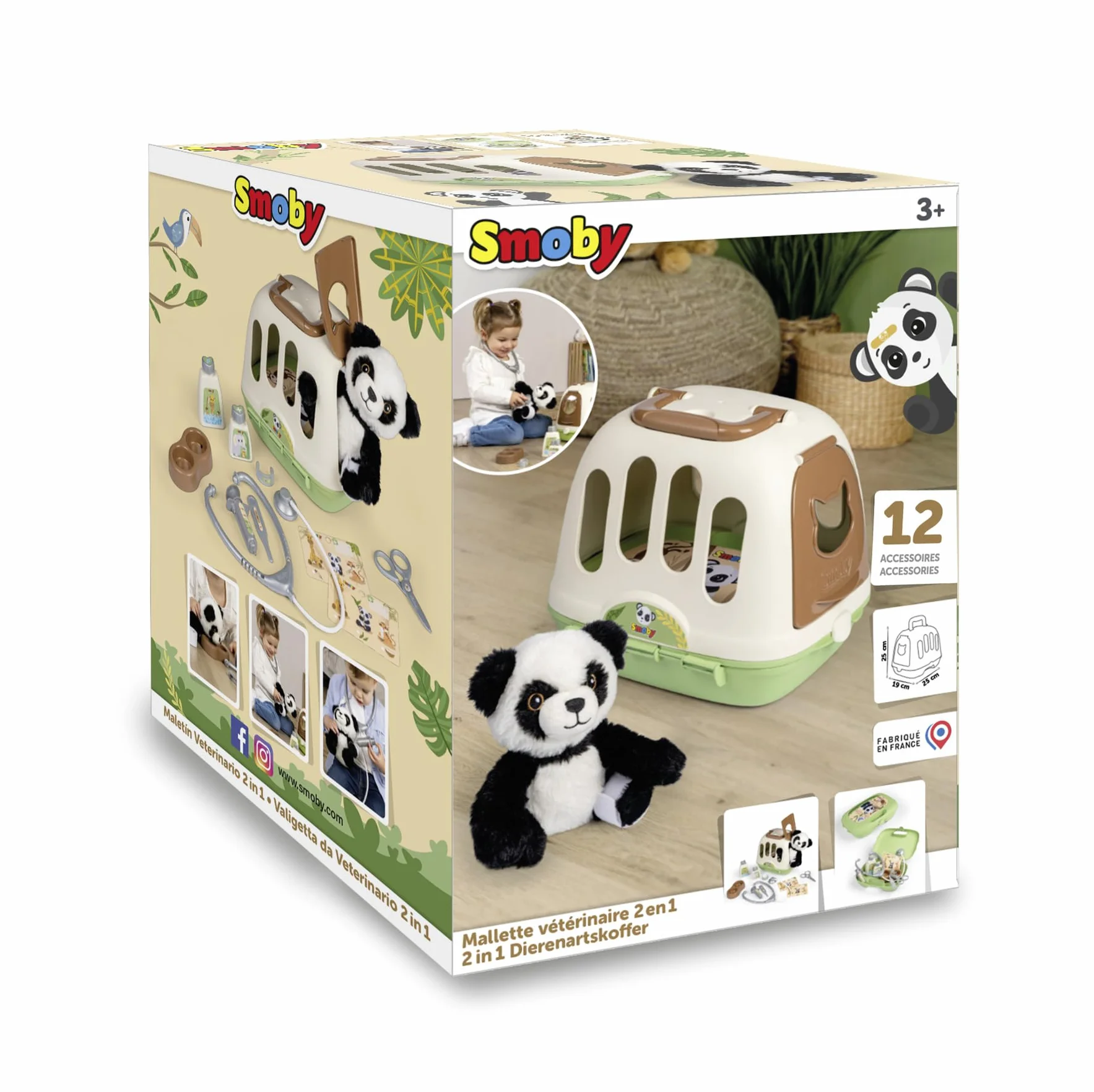 Smoby - 2 w 1 walizeczka weterynaryjna - klatka transportowa - w zestawie pluszowa panda - liczne akcesoria - łatwy transport - od 3 lat - wyprodukowano we Francji