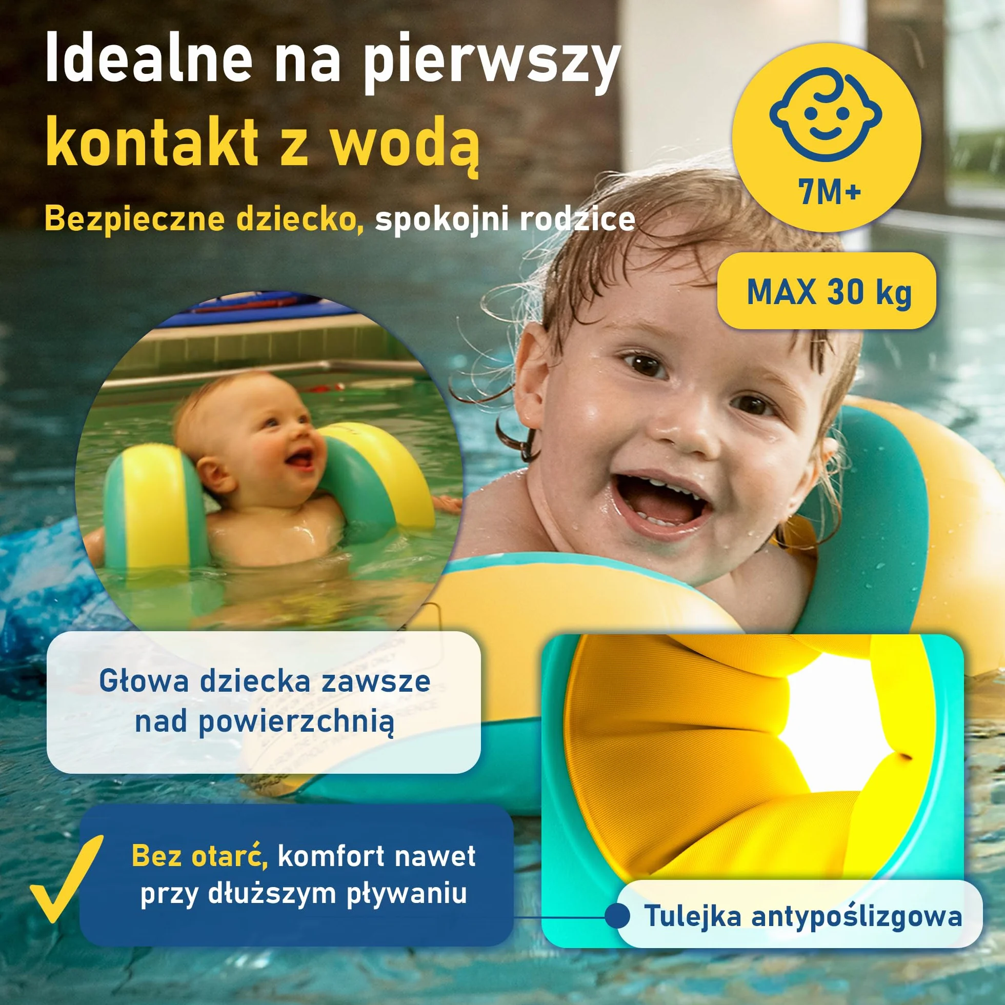 Cherek’s KraulQuappen Rękawki do nauki pływania dla niemowląt i dzieci od 7 miesięcy do 30 kg – rękawki wypornościowe z rdzeniem piankowym – pomoc do nauki pływania żółto-zielone
