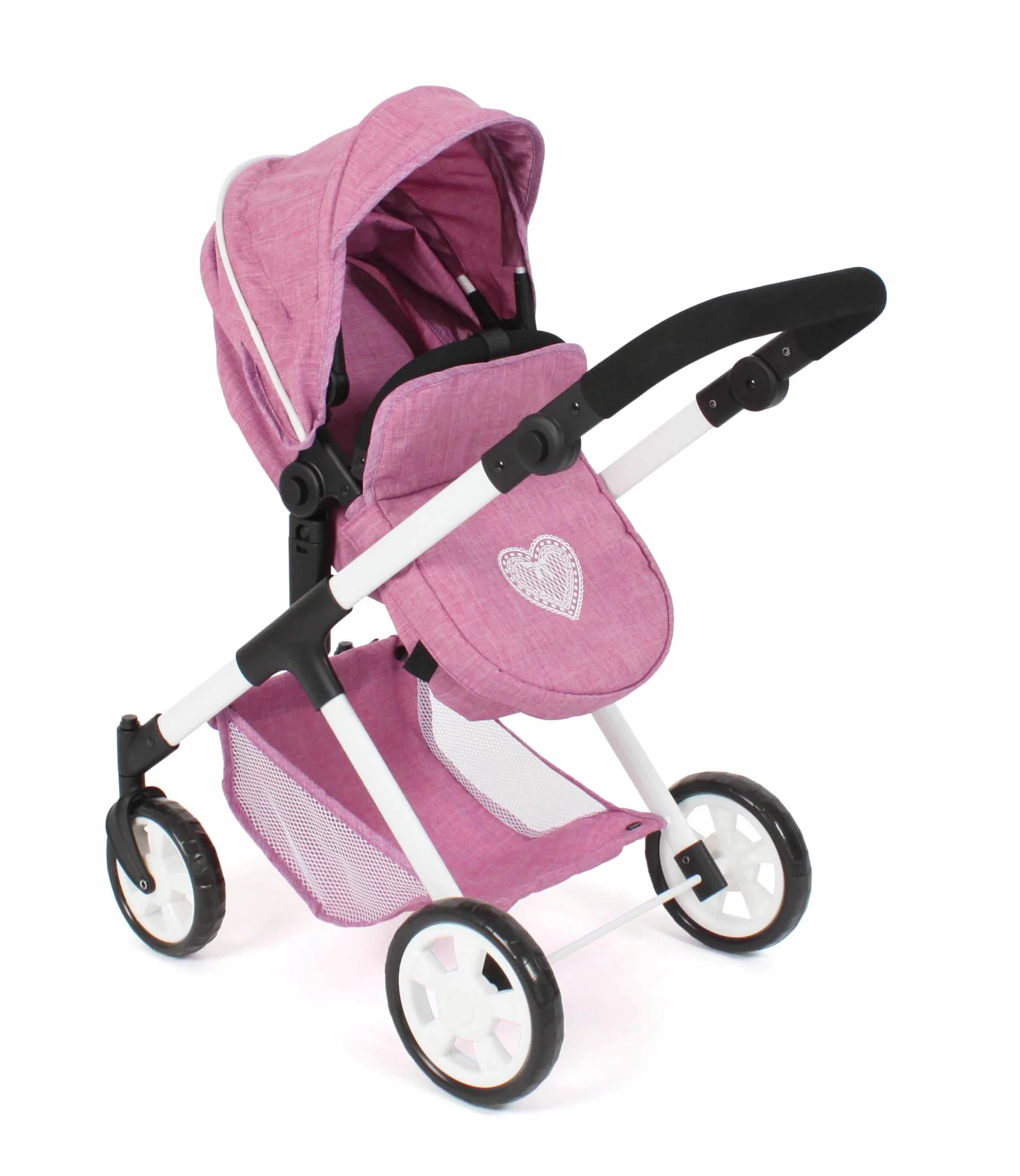 Bayer Chic 2000 2 w 1 wózek dla lalek Mila – dżinsy różowe – uchwyt z regulacją wysokości 39-72 cm – nowoczesny stelaż – lalki do 50 cm – 3-7 J.