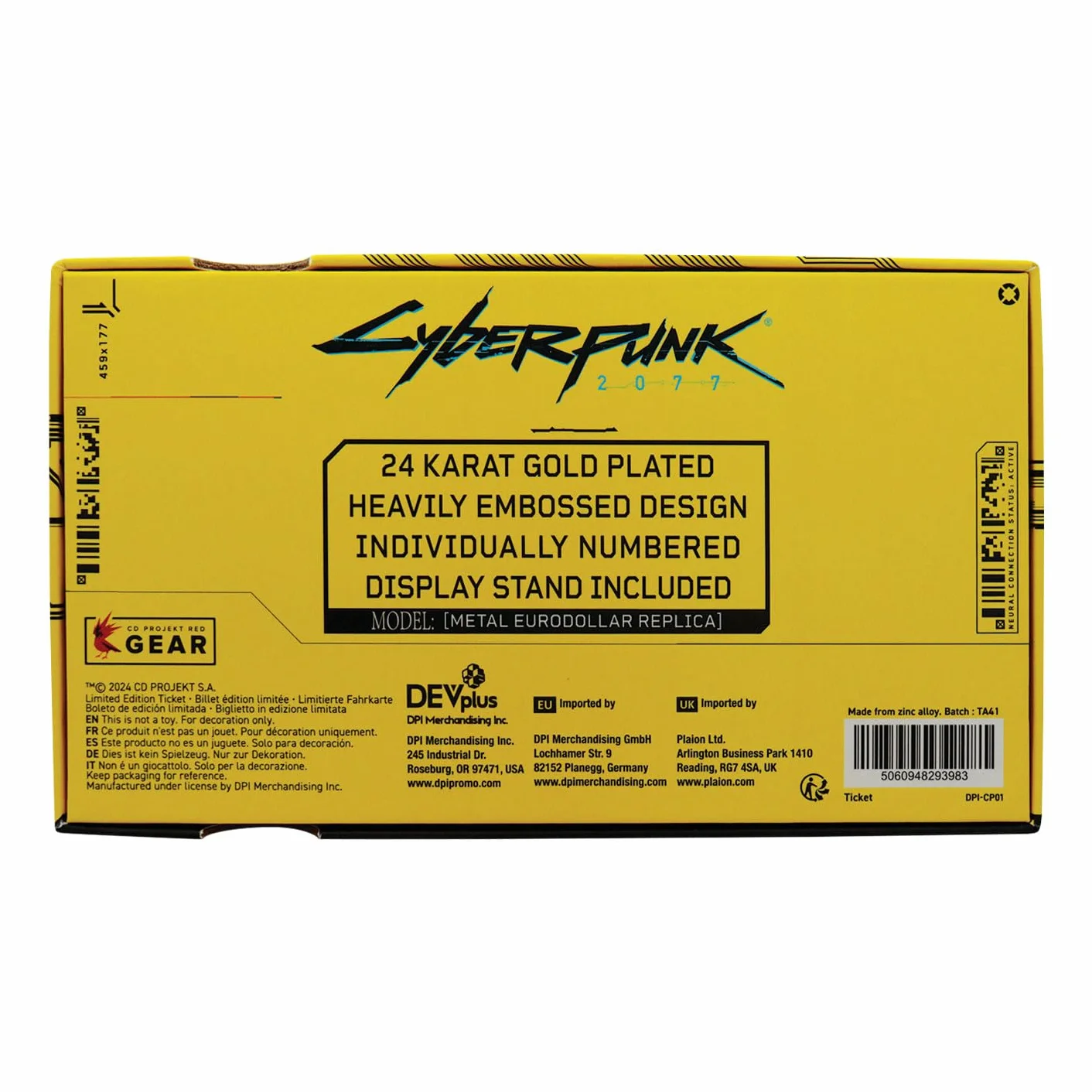 Cyberpunk 2077 24k Pozłacane na Metalu Eurodolar Replica - Numerowana Edycja Kolekcjonerska