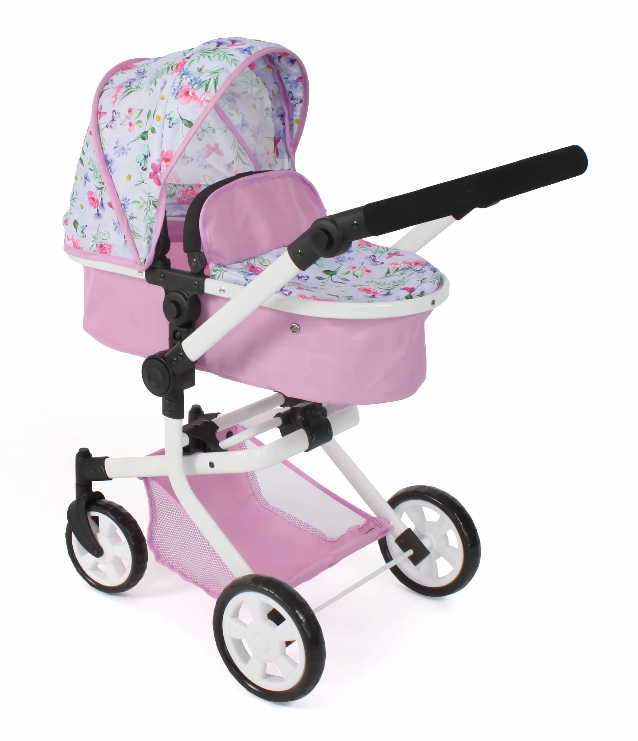 Bayer Chic 2000 Mika wózek dla lalek 2 w 1, różowy, składany, z regulacją wysokości 47-80 cm, nowoczesny stelaż, lalki do 52 cm, 4-8 J.
