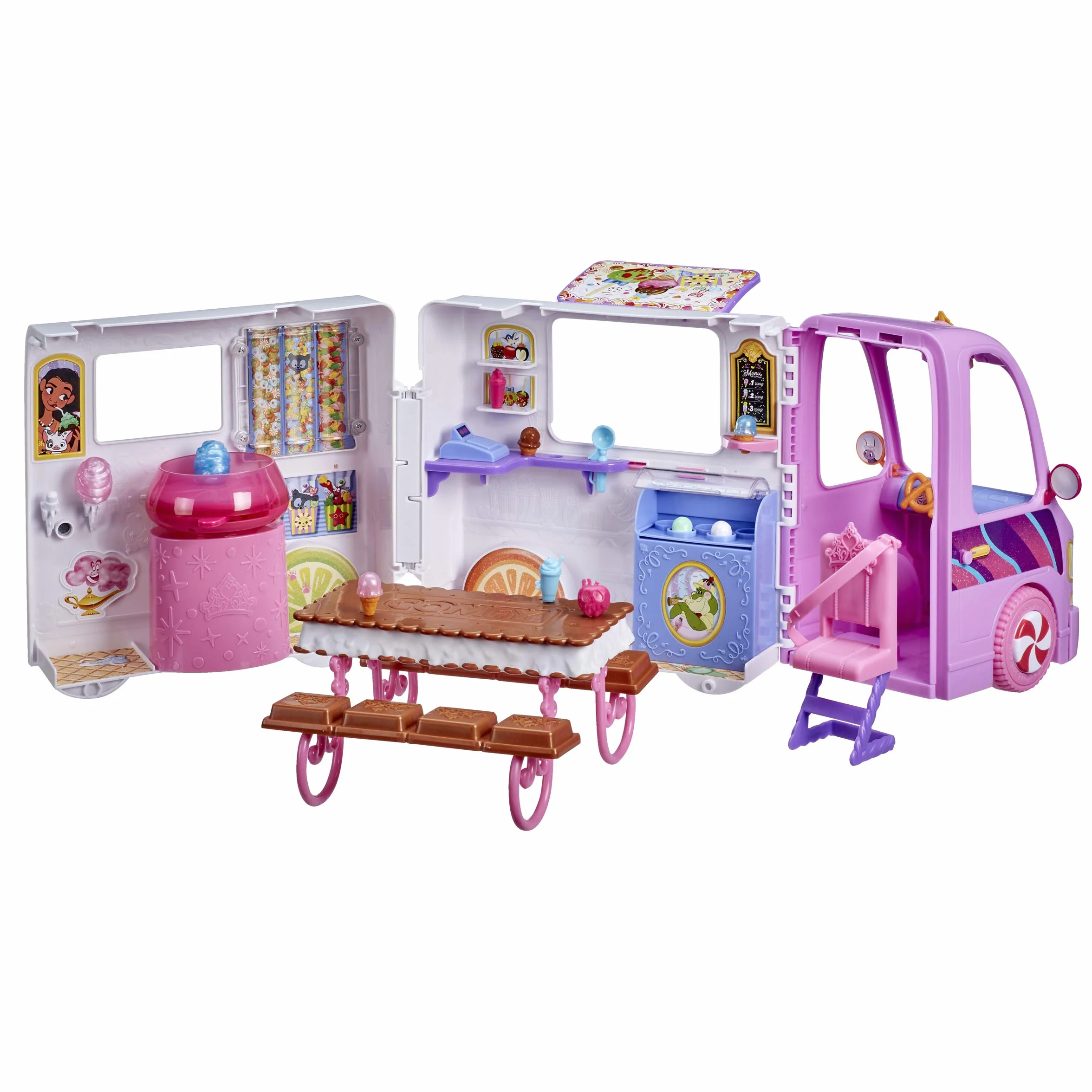 Disney Princess Comfy Squad Sweet Treats Truck, zestaw do zabawy z 16 akcesoriami, sklep z lodami, zabawka dla dziewcząt w wieku od 5 lat