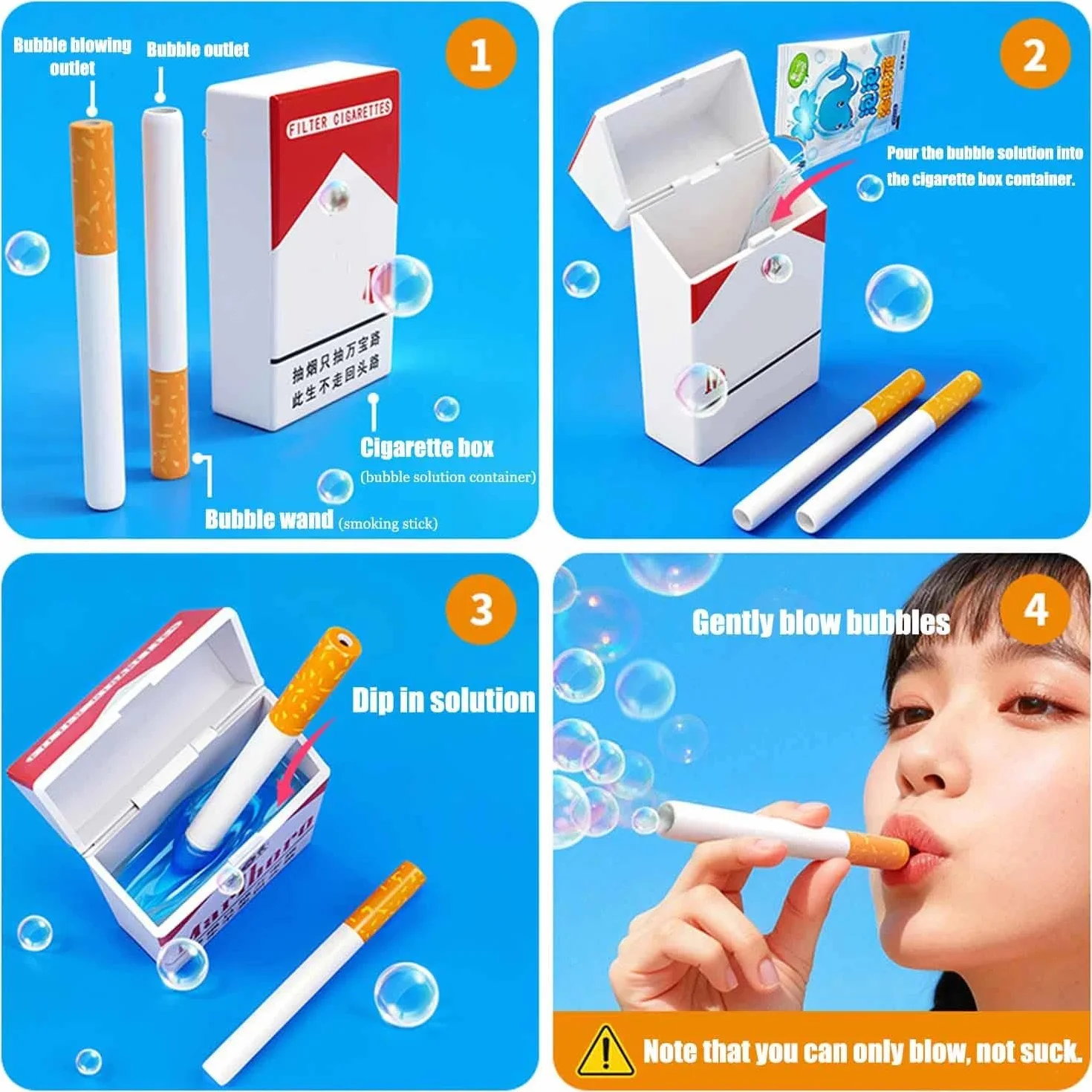 Bubble Machine Fake Stress Relief Toy,Bubble Blowing Cigarette Stress Toy,Bubbles Wands with Liquid,Mini Smoking Sticks with Liquid for Men Women,Birthday Christmas Party Funny Gifts