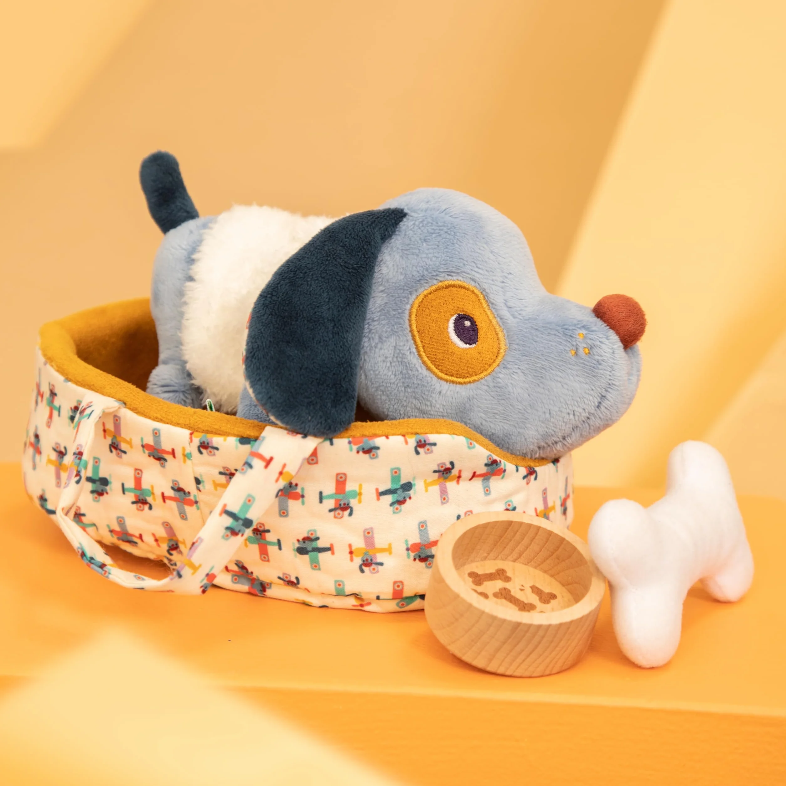 LILLIPUTIENS - Jules the Plush Dog and Your Basket - Kołdra dla psa z koszem i akcesoriami - Elektroniczny szum szczekania - Pobudza wyobraźnię - Od 12 miesięcy