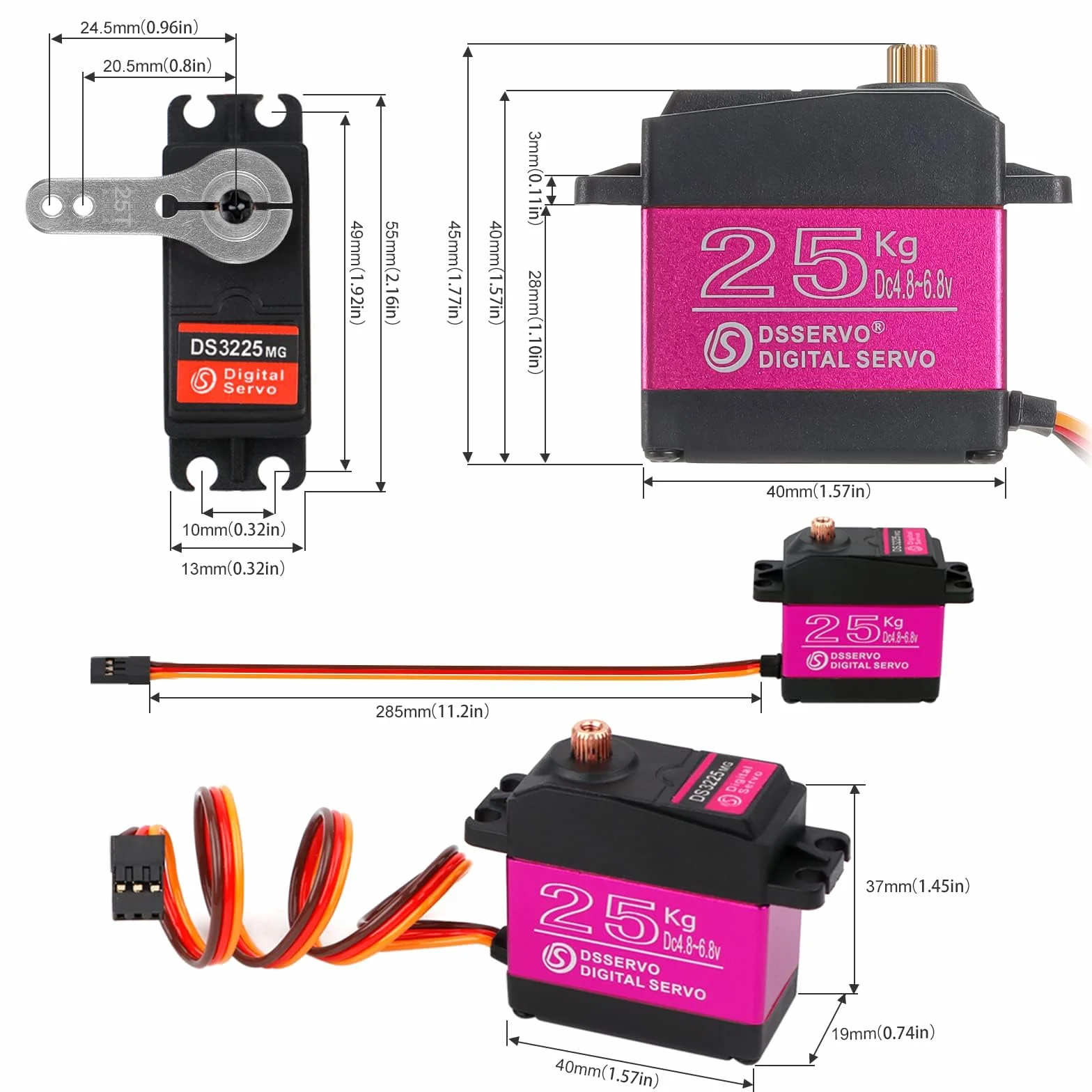 Serwo cyfrowe sterowane radiowo, 25 kg, wodoszczelne, serwo High Torque, cyfrowy serwo, modelarstwo, metalowa przekładnia, serwo 180°, serwa DS3225 do samochodów RC Auto Robot 1/10 1/8