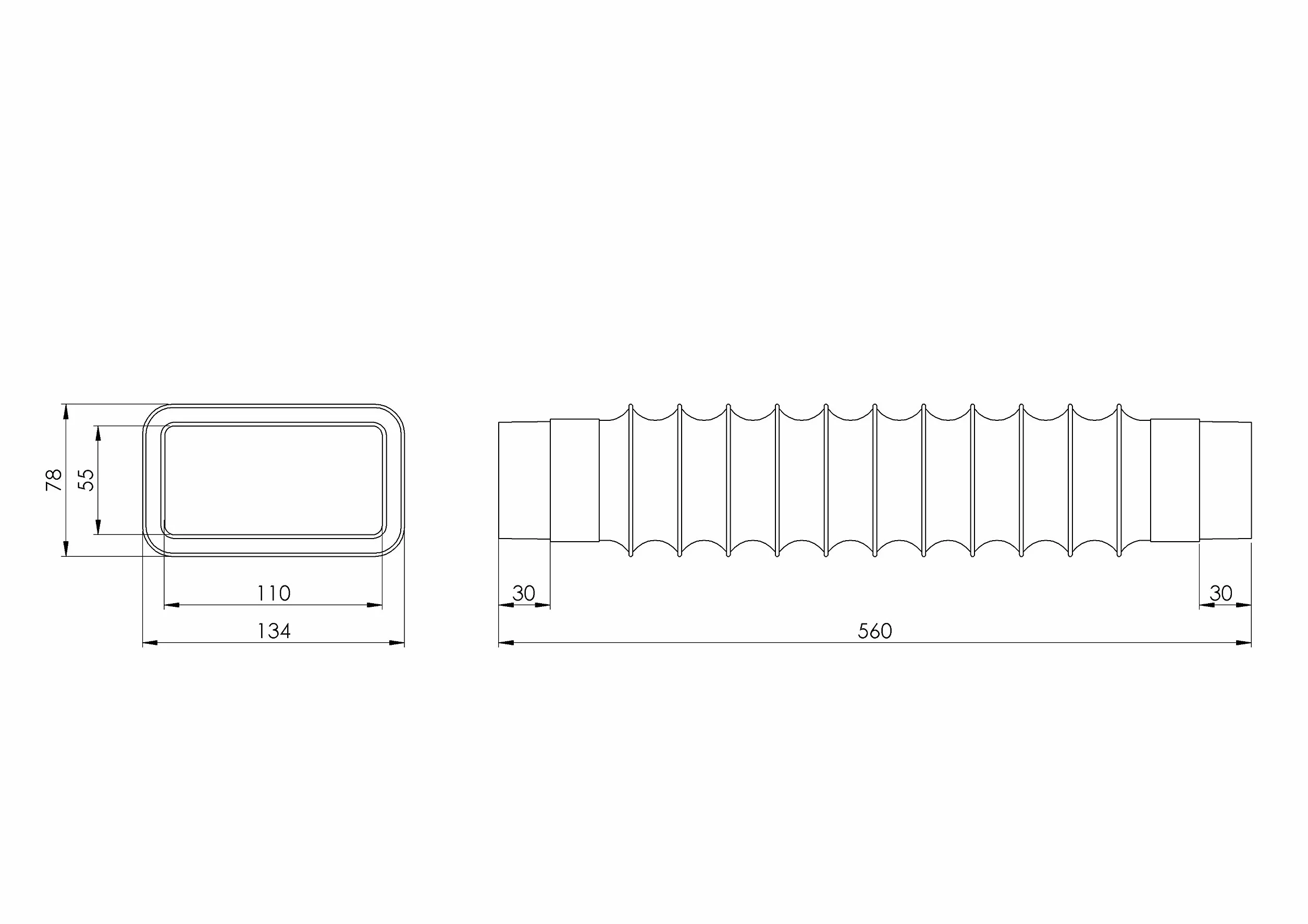 110 x 55 mm / 0,5 m PVC elastyczny kanał ze złączem, wąż wentylacyjny do płaskich kanałów, wąż wylotowy do klimatyzacji, suszarki bębnowej, okapu kuchennego