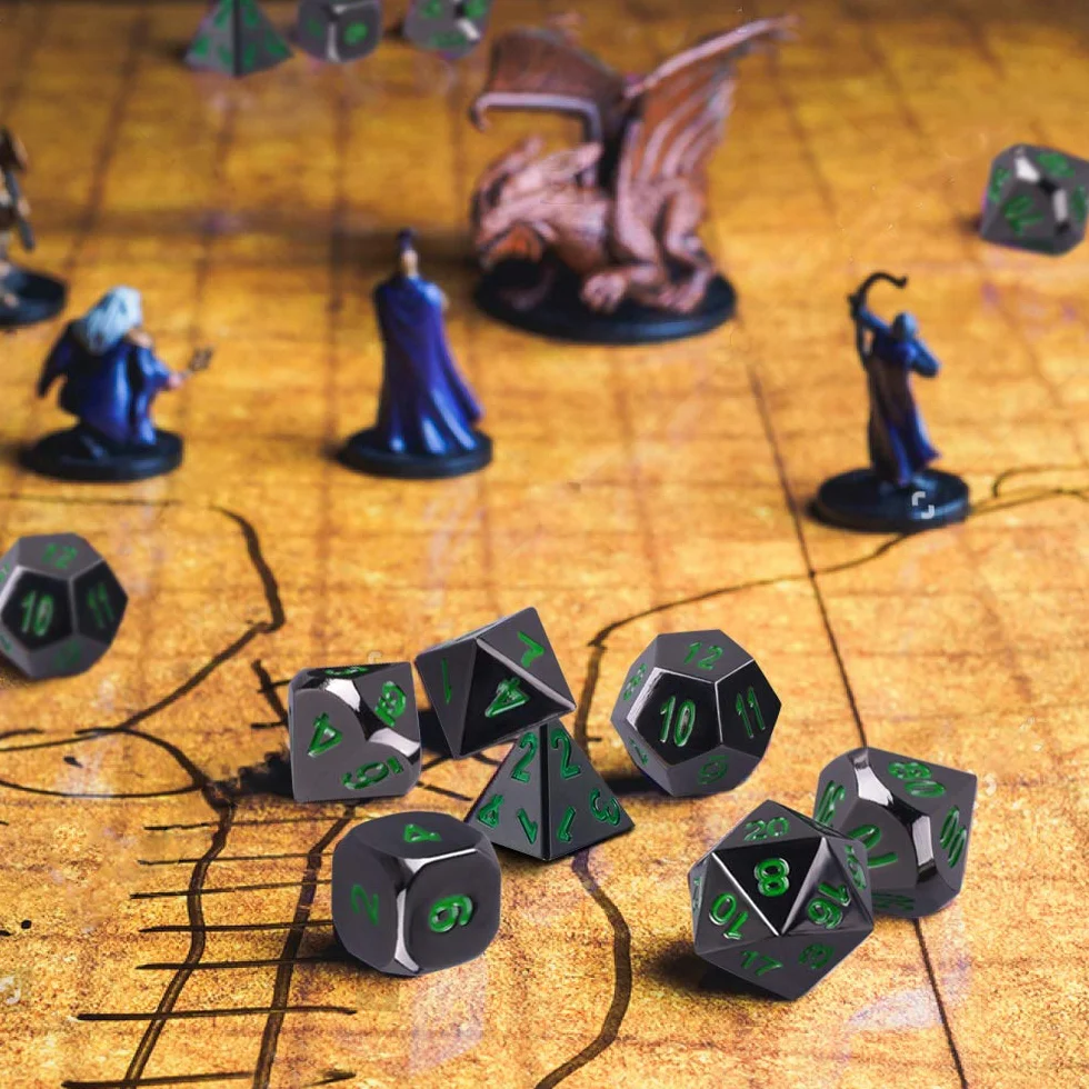 SIQUK Metalowe kości wielościenne 7-matrycowe z metalową obudową do Dungeons and Dragons RPG Dice Gaming D&D i nauczanie matematyki
