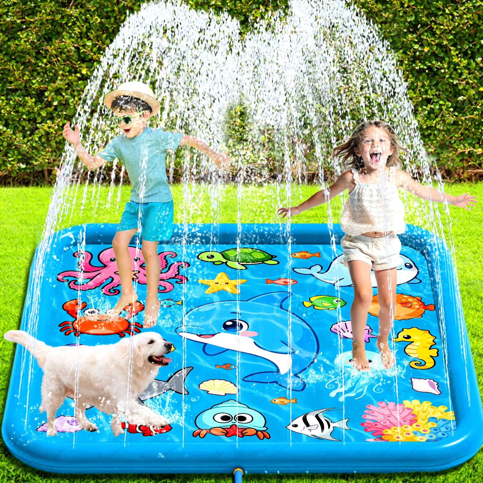 Mata Wodna Sprinkler dla Dzieci, 67"/170 cm Splash Pad Duża Nadmuchiwana Mata do Zabawy, Mata Sprinkler Basen Zraszacz Ogród, Letnie Zabawki Wodne na Plażę dla Chłopców Dziewczynek Zwierząt Domowych