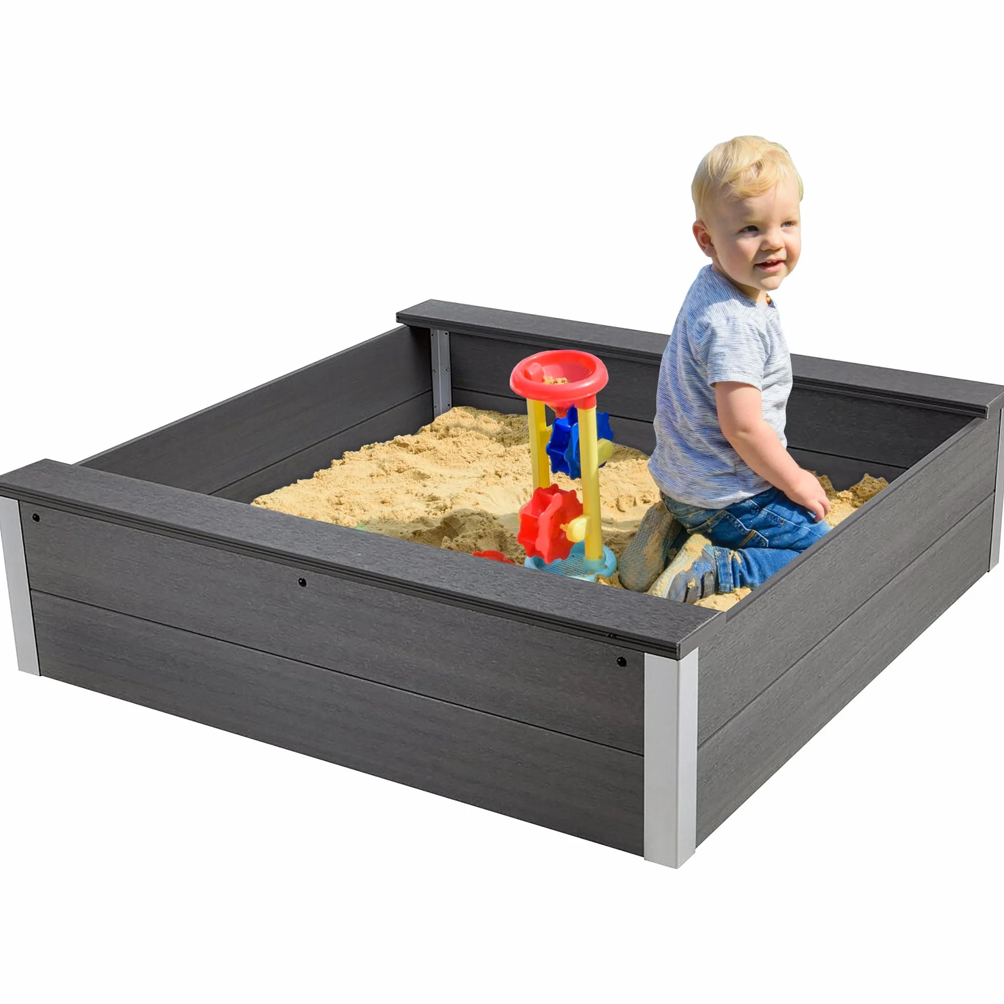 dobar® Piaskownica z odpornego na warunki atmosferyczne WPC – piaskownica do zabawy w ogrodzie – 115 x 115 x 30 cm – antracytowa
