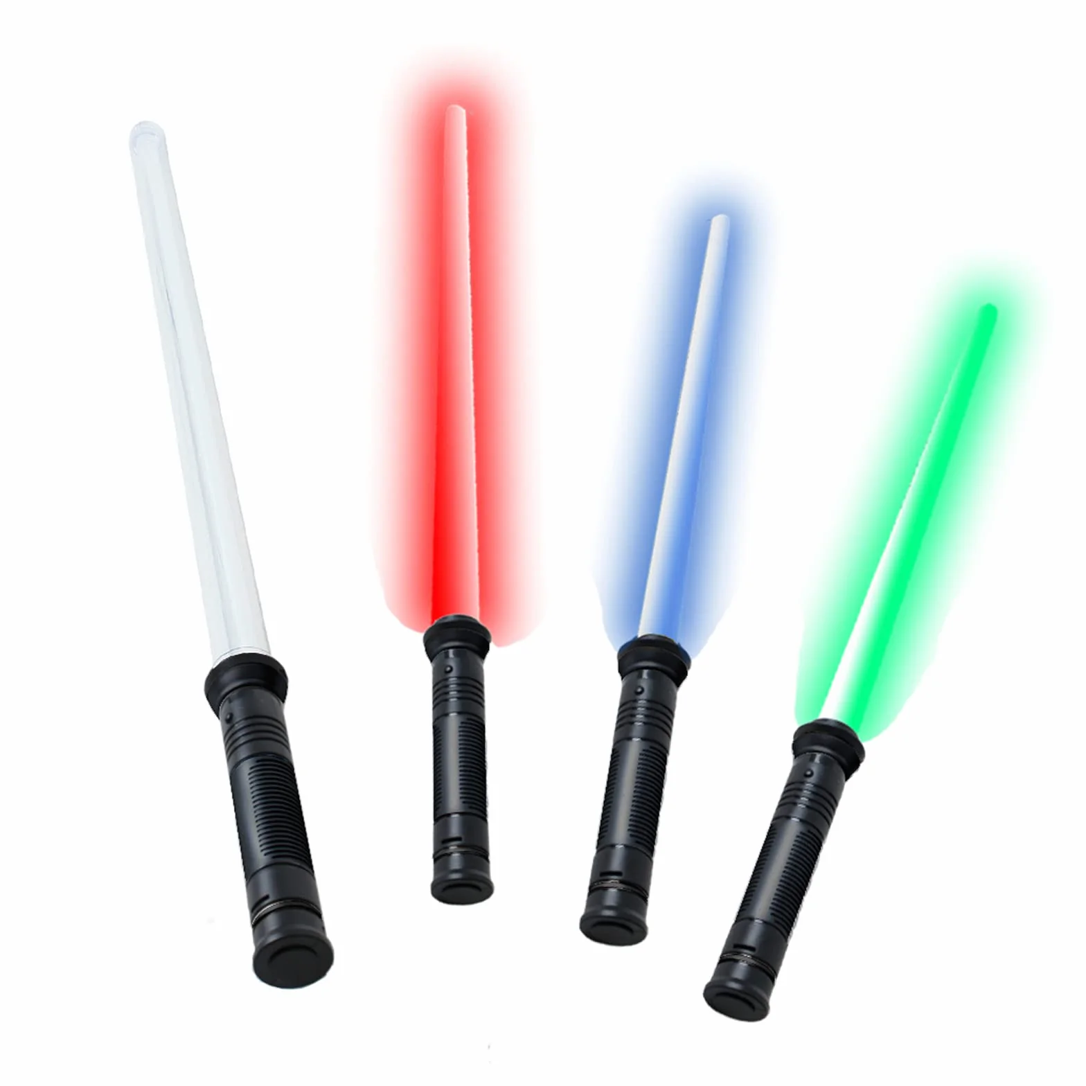 Miecz świetlny, miecz laserowy Lightsaber z 4 efektami świetlnymi LED do wyboru, kolor niebieski, czerwony lub zielony i dźwięk, 67 cm sztywne ostrze uchwyt czarny