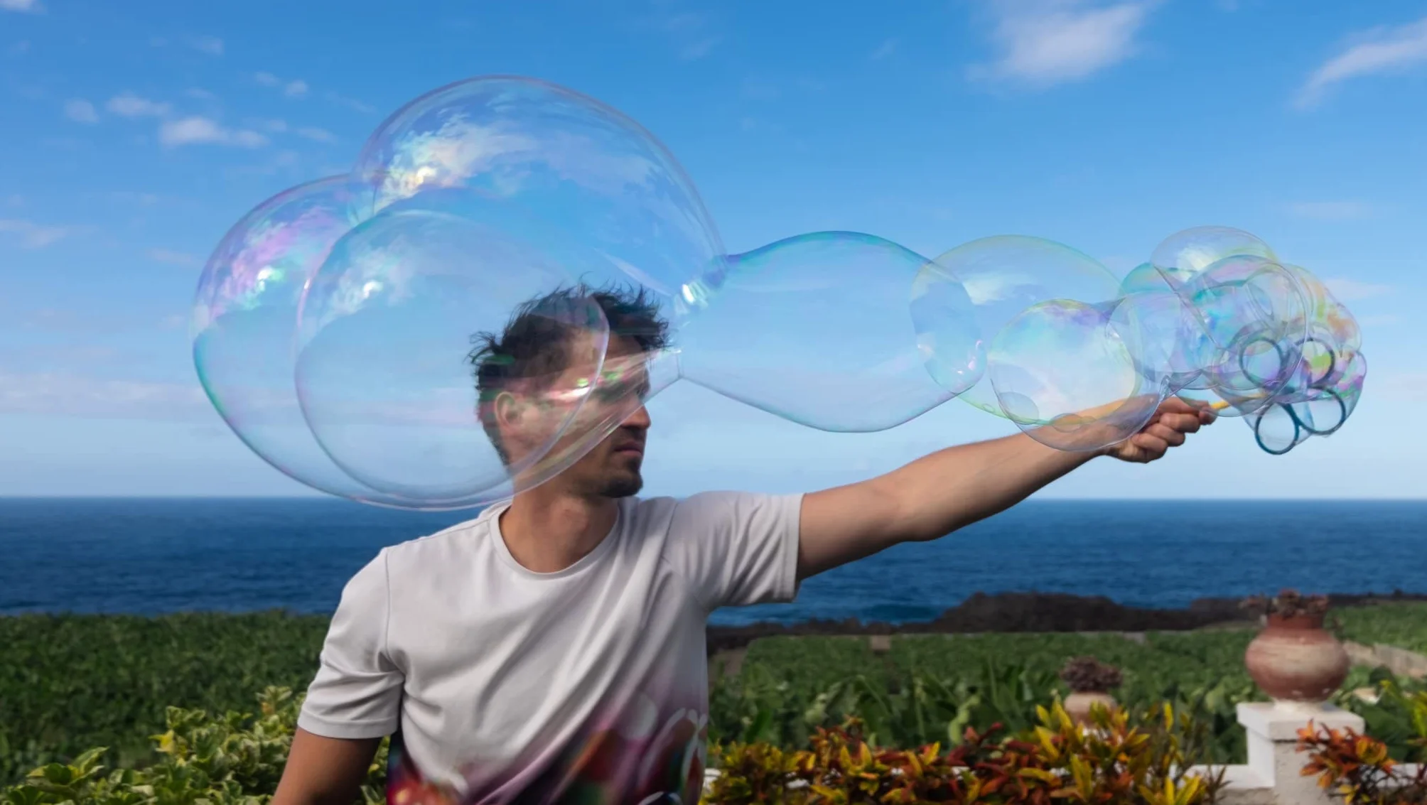 Bubble Brothers Zestaw baniek mydlanych, 5 sztuk, pałeczki do baniek mydlanych i płyn do baniek mydlanych, 5 l, roztwór do baniek mydlanych, stabilne bańki mydlane, butelka do