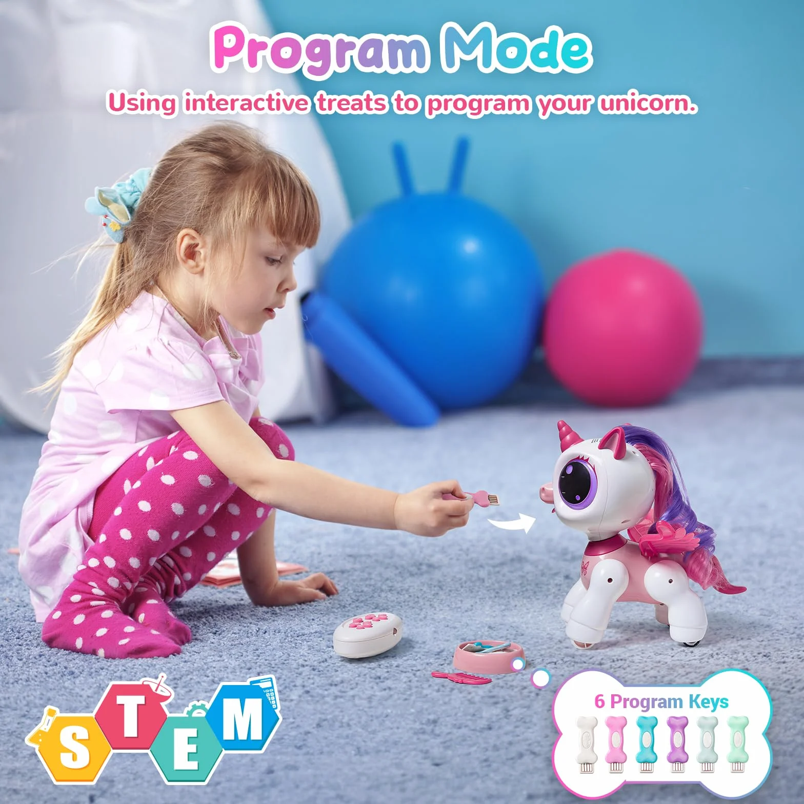 Zdalnego sterowania Robot Toy z interaktywnymi gestami ruchu ręki, STEM Toy Program Treats, Chodzenie i tańce Jednorożec Robot Kids Pink