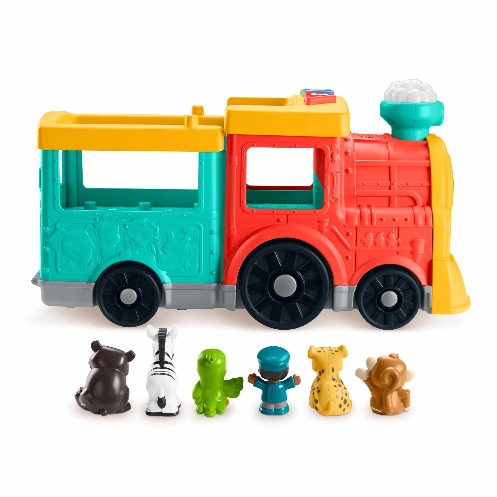 Fisher-Price HHH23 - Little People duży pociąg ABC dla miłośników zwierząt – wersja niemiecka, zabawka muzyczna do pchania z treścią do nauki inteligentnych stages, zabawka dla dzieci od 1 roku życia