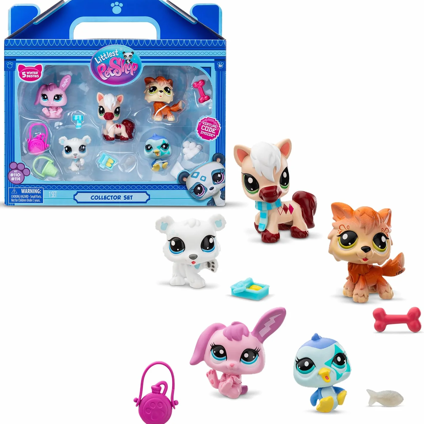 Bandai - Littlest Pet Shop - Zestaw kolekcjonerski Motyw Góry Zima 5 Zwierząt i Akcesoria - Oficjalna licencja Pet Shop - Zestaw zabawek Mini Słodkie Zwierzęta Figurki - Zabawka dla dzieci 4 lata i +