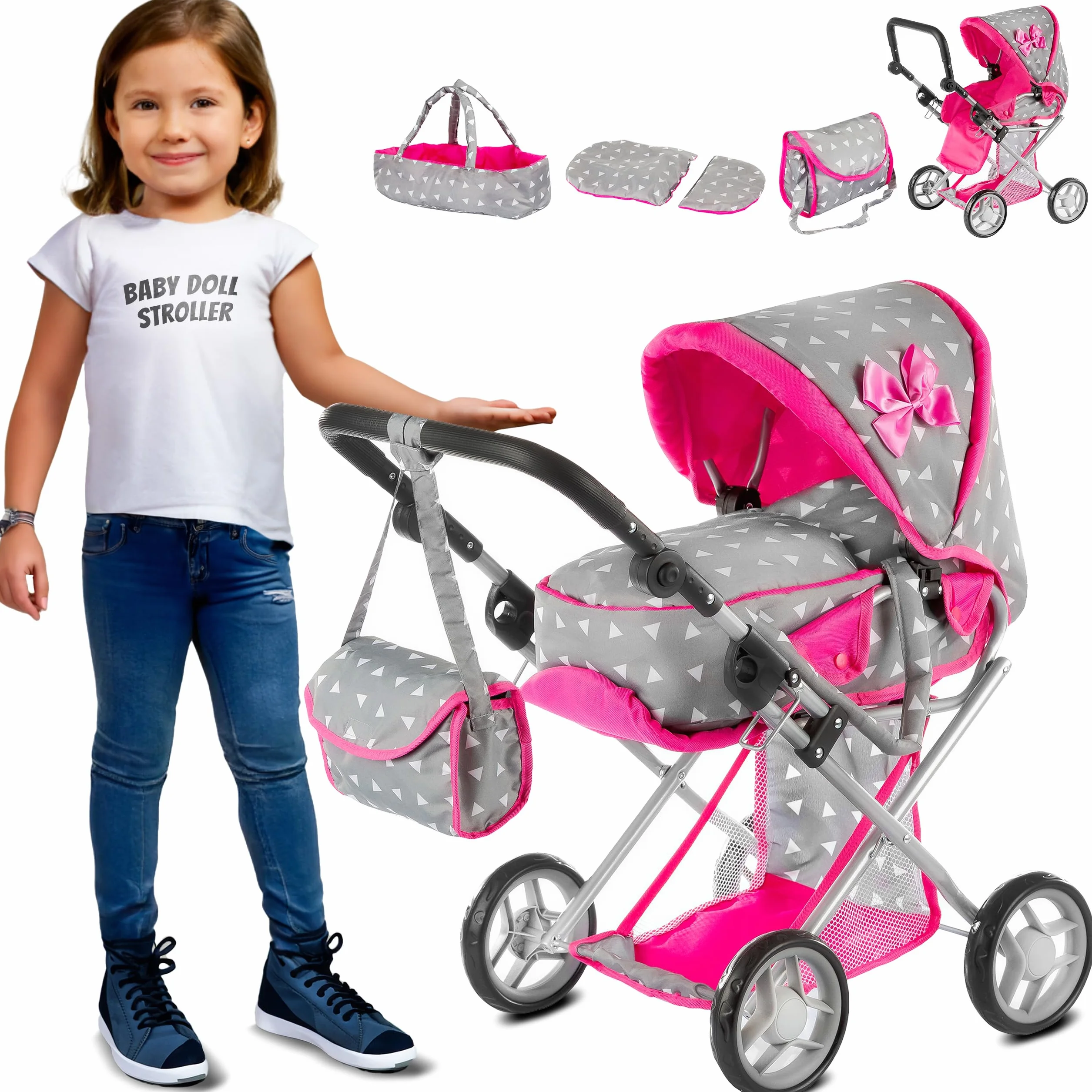 Kinderplay wózek dla lalek - spacerówka gondola 3w1, KP0200S