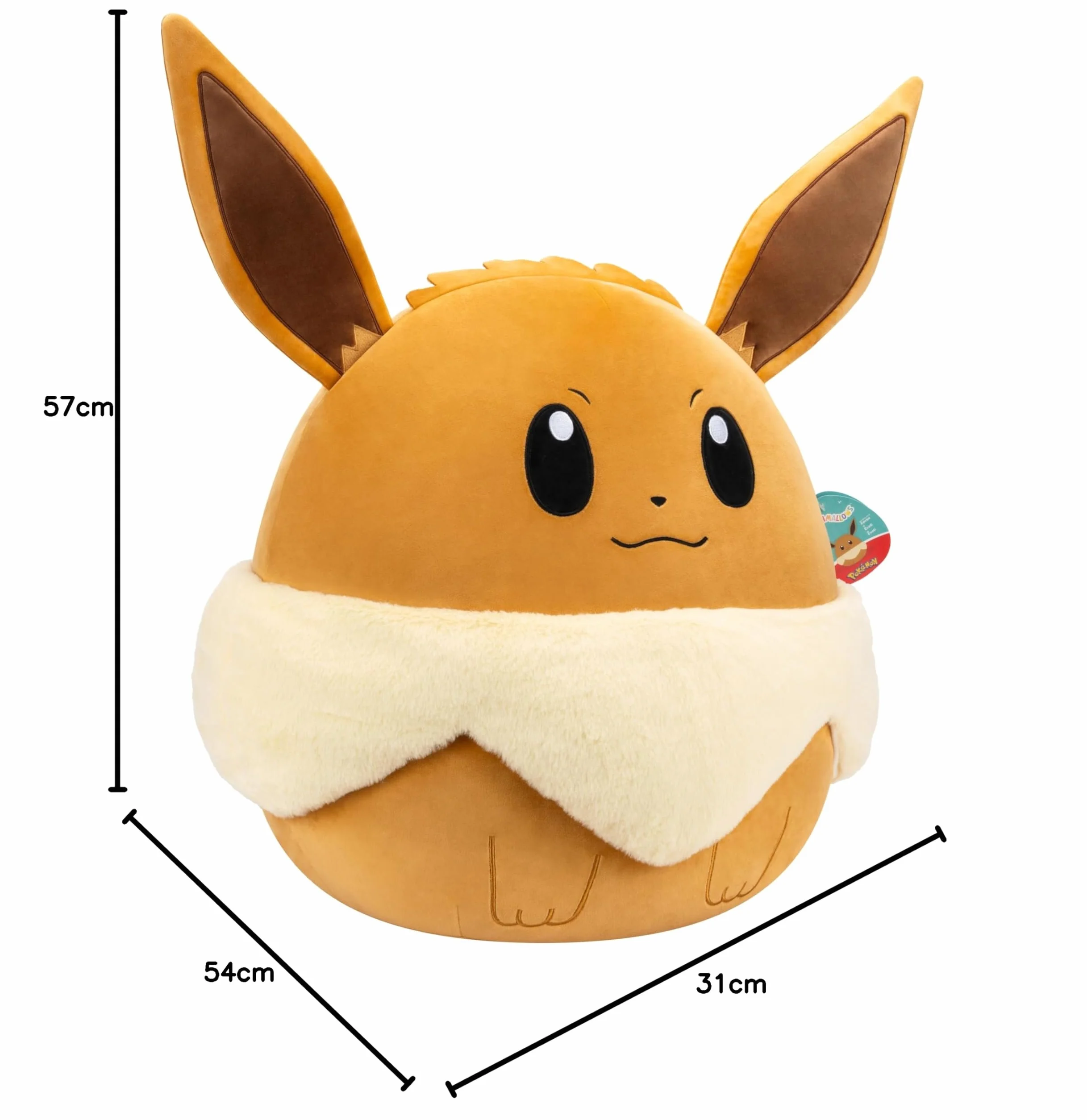 Pokemon Squishmallows - 50 cm Eevee - 20" inch brown/white stuffed plush toy - official Pokémon toy for children 2+ years.