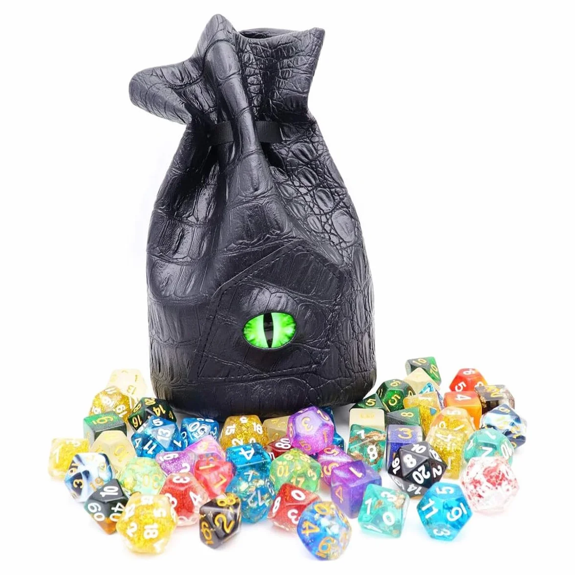 Sarini Dragon Eye torba na kości DND skórzana torba na kości dla Dungoens and Dragons prezenty TTRPG - zielone oko