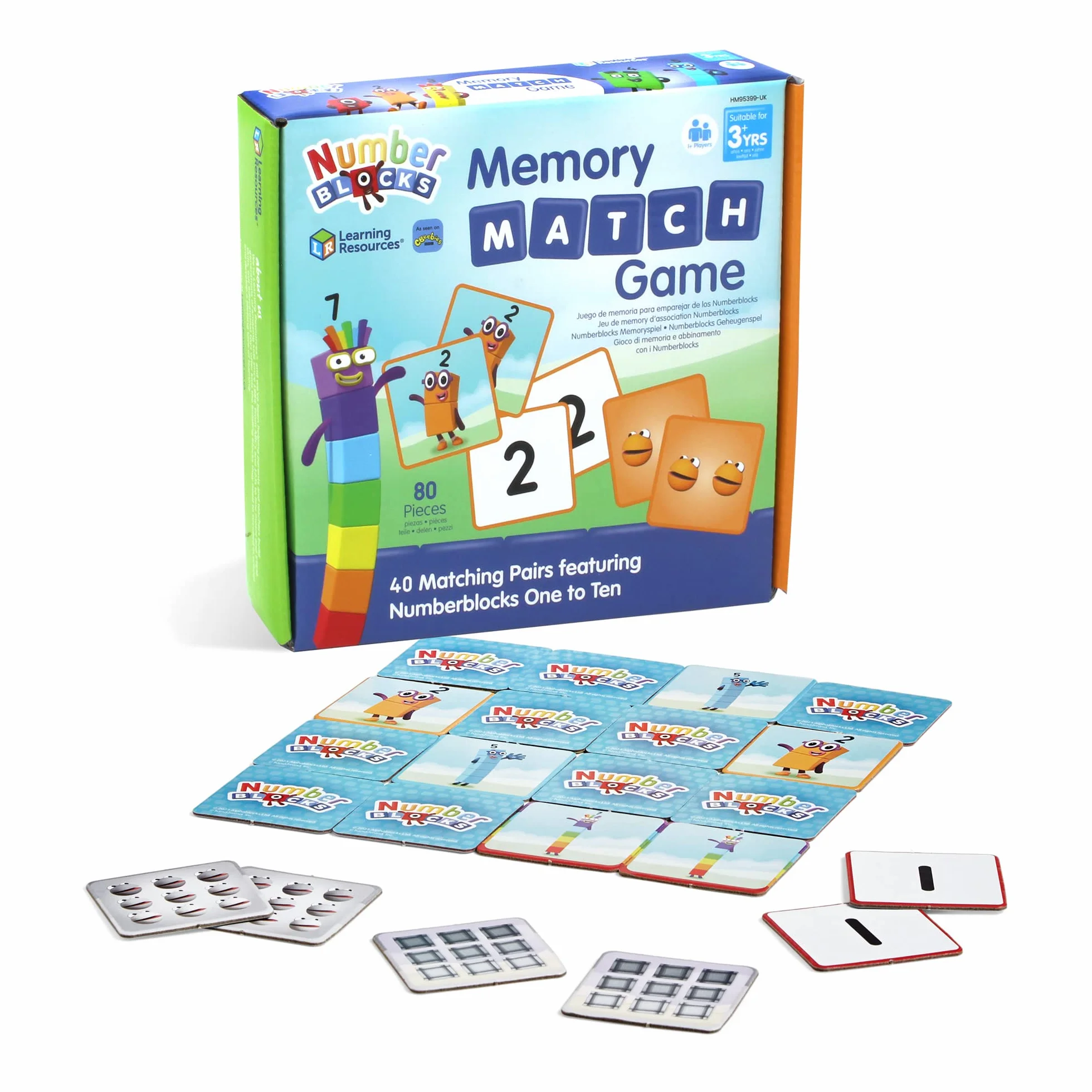 Learning Resources Gra pamięciowa Numberblocks, gra pamięciowa dla trzylatka, gra w dopasowywanie par dla dzieci od 3 lat, gra podróżna dla dzieci, dopasowywanie par na 4 sposoby, 80 elementów