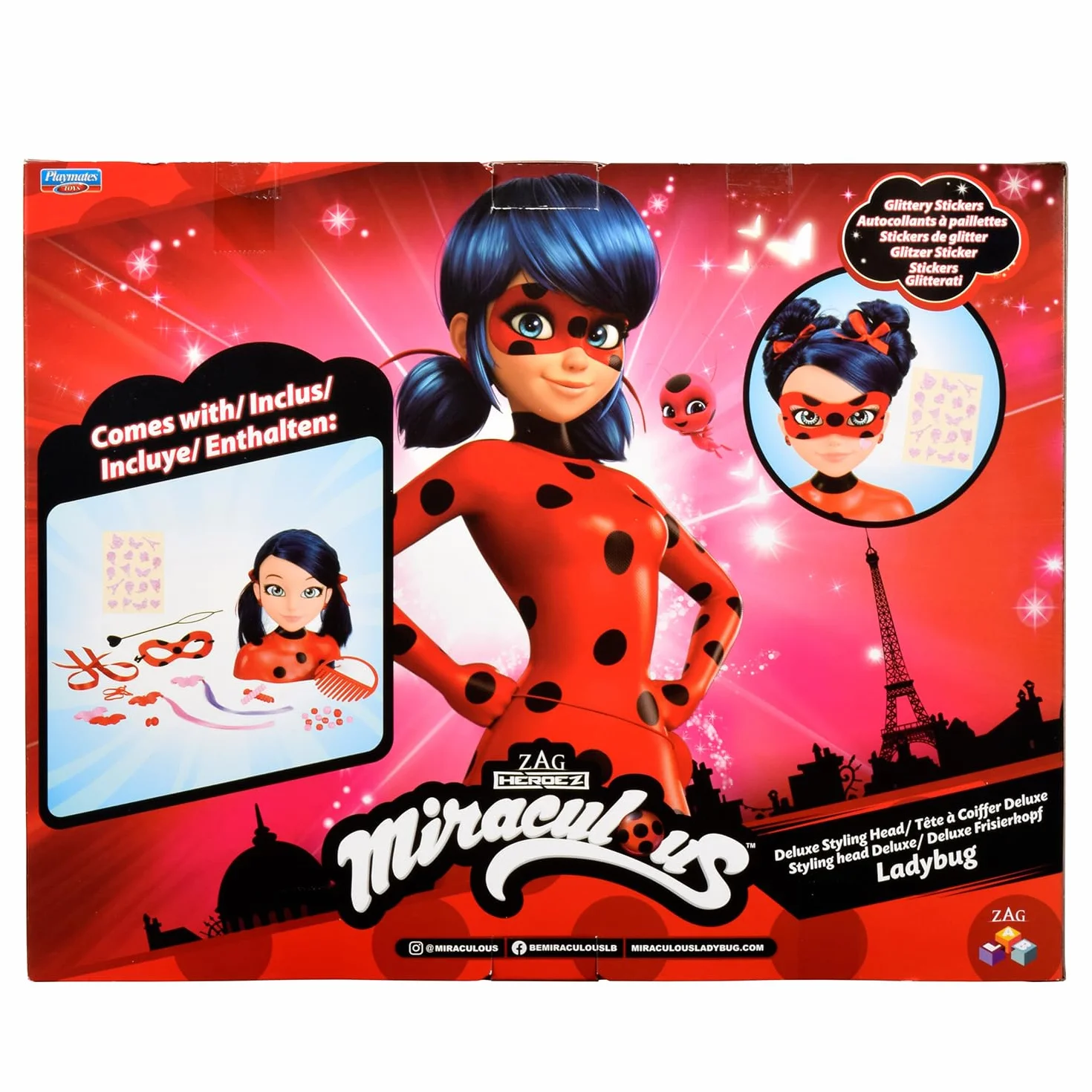 Bandai Miraculous Biedronka – Miraculous Deluxe głowica fryzjerska, 21 cm – głowica fryzjerska Marinette + 30 akcesoriów - P50247