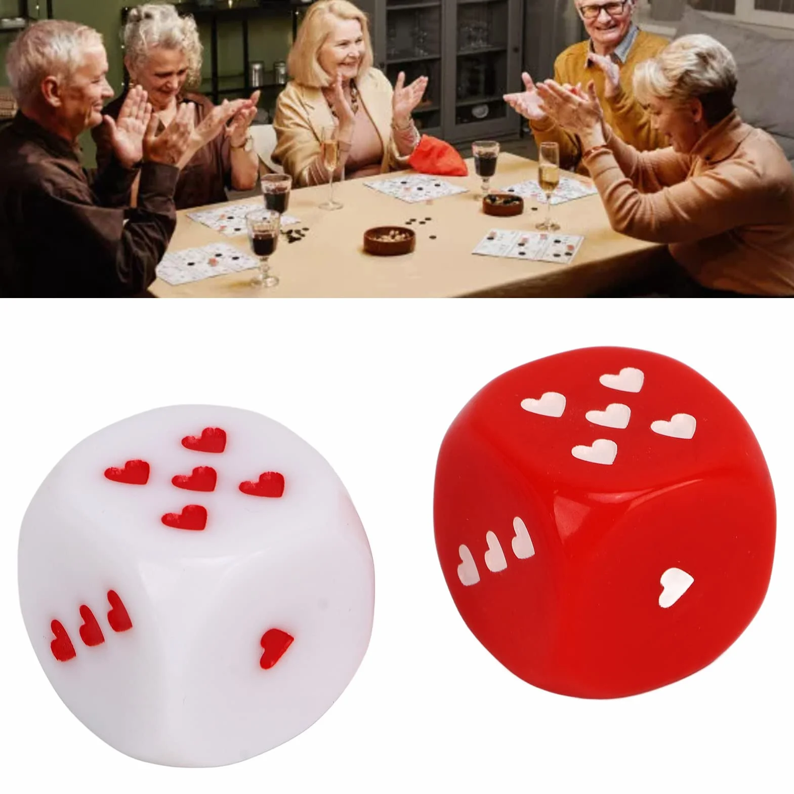 Dilwe Zestawy Kości, 5 par Kości 25 Mm w Kolorze Czerwono-białym z Sercem, nowość Funny Party Favor dla Gry Klubowej na Stole, Przenośne i Modne