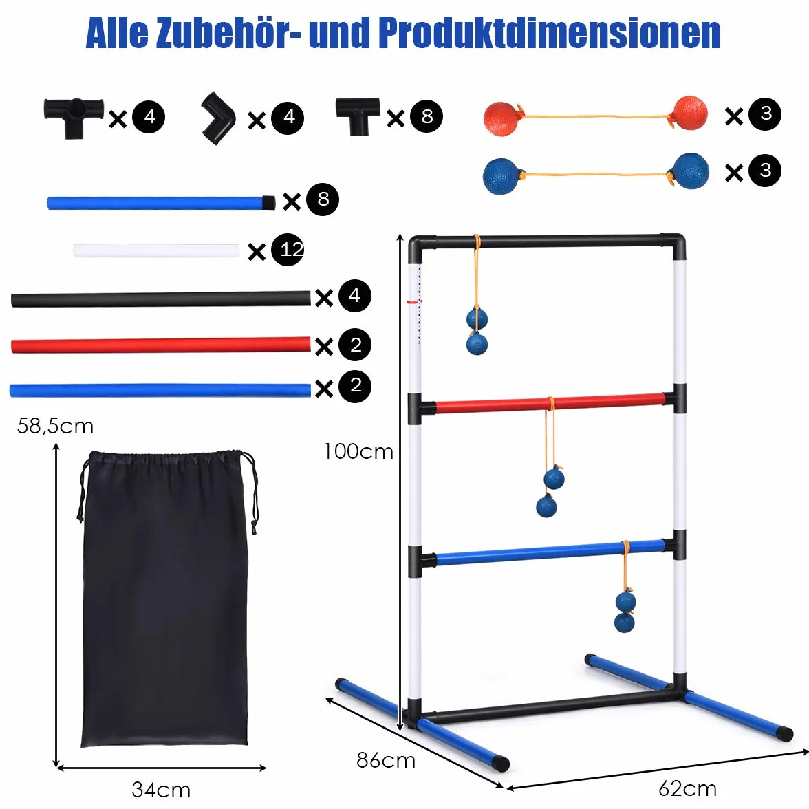 GOPLUS 2-częściowy zestaw do gry w rzucanie drabinka z PCW drabina golfowa z torbą do noszenia zacisk tracker wyników 6 podwójnych kulek gra zręcznościowa