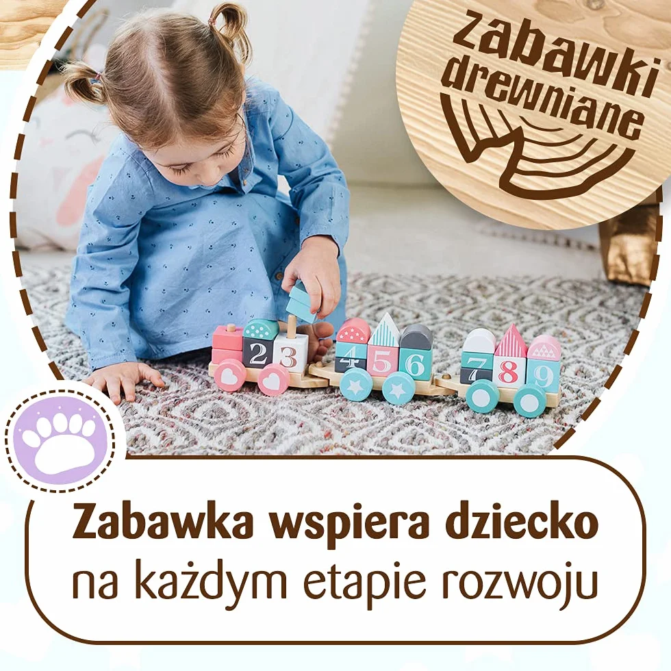 Trefl Pastelove Wagoniki Zabawka Drewniana dla Dzieci od 18 miesięcy