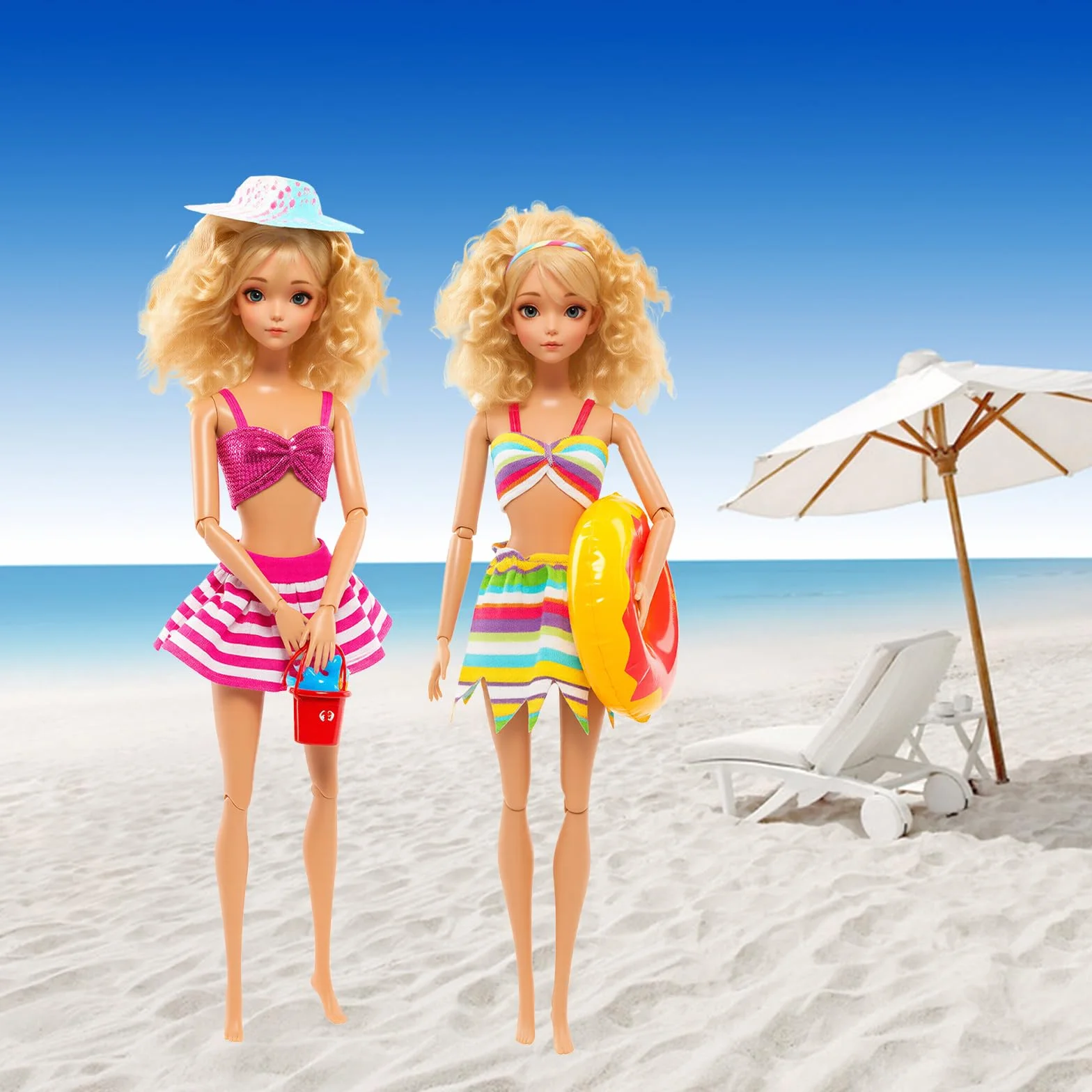 Miunana 31 ubranek dla lalek, akcesoria dla lalek, 10 kostiumów kąpielowych, bikini, 2 koła do pływania, 10 par butów, 9 akcesoriów, kapelusz dla lalek 29 cm