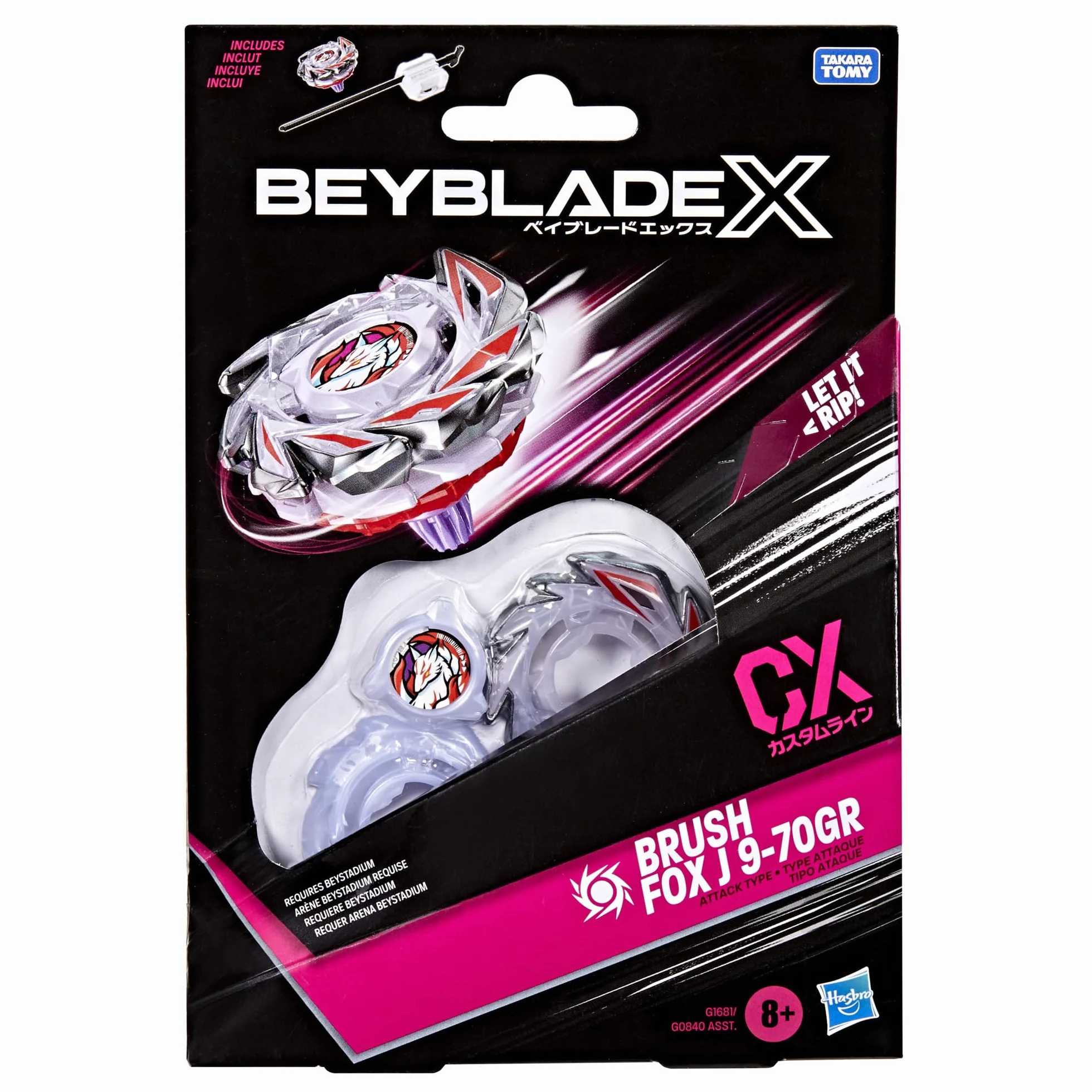 Pakiet startowy Beyblade X Brush Fox J 9-70GR CX, bączek i wyrzutnia