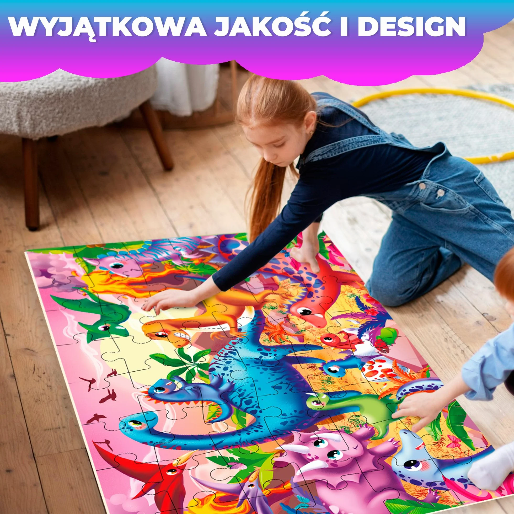 QUOKKA Gigantyczna Układanka Podłogowa Dla Dzieci W Wieku 3 4 5 Lat – 48 Elementów Układanki Dla Dzieci W Wieku 2 3 4 Lat – Duże Zabawki 60 X 90 Cm – Prezent XXL Z Dinozaurem